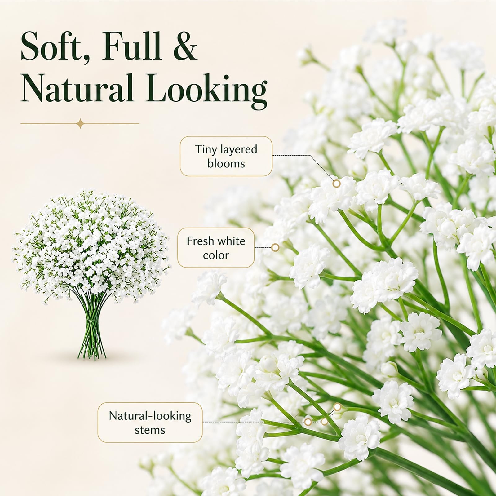 100 Pcs Baby’s Breath Artificial Flowers Bulk, White Real Touch Gypsophila Fa…