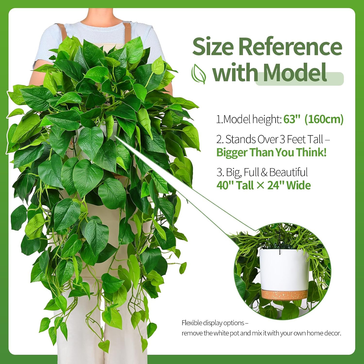 Hanging Plant Artificial Ivy – 40″ Fake Potted Plants with Pot, 2PCS Trailing Gr