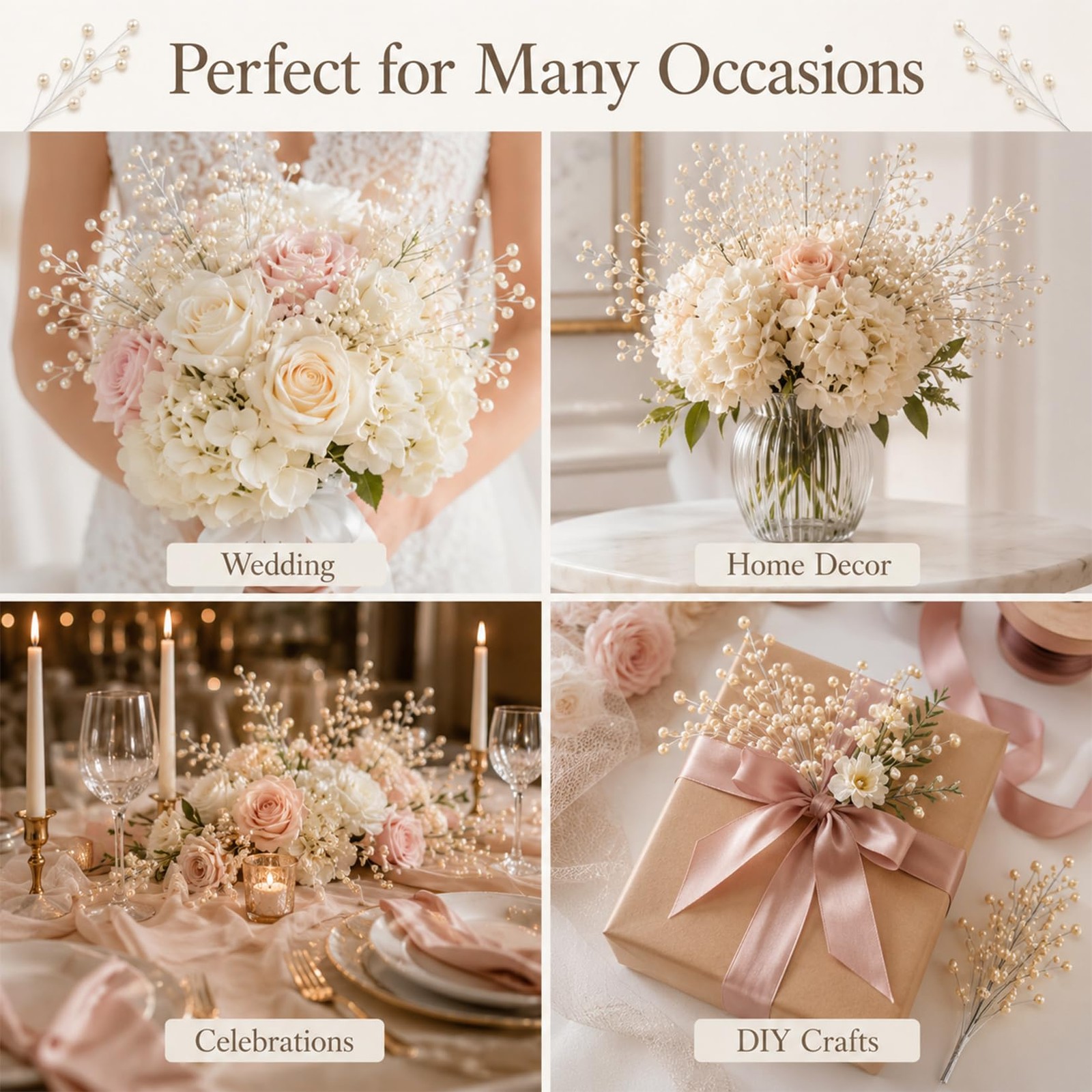 30 PCS Flower Bouquet – 4mm Bead Floral Picks Stick Bouquets,Floral Fillers f…