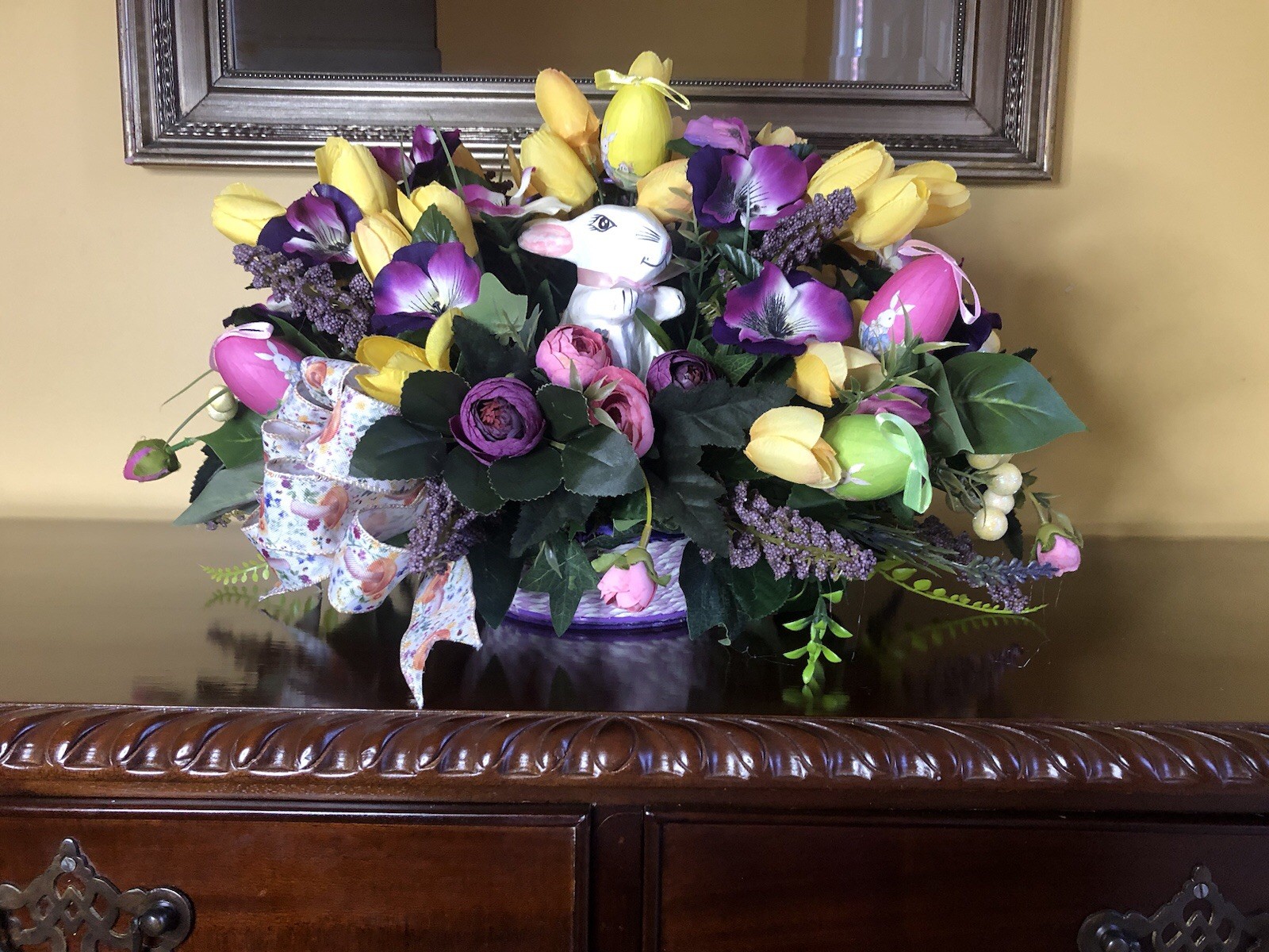Spring Floral Arrangement. Easter Floral Arrangement Purple And Yellow Flowers