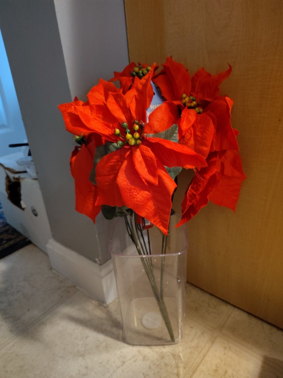 Artificial Poinsettia Deluxe Bushes 2 Bushes Artificial Christmas Flowers Red