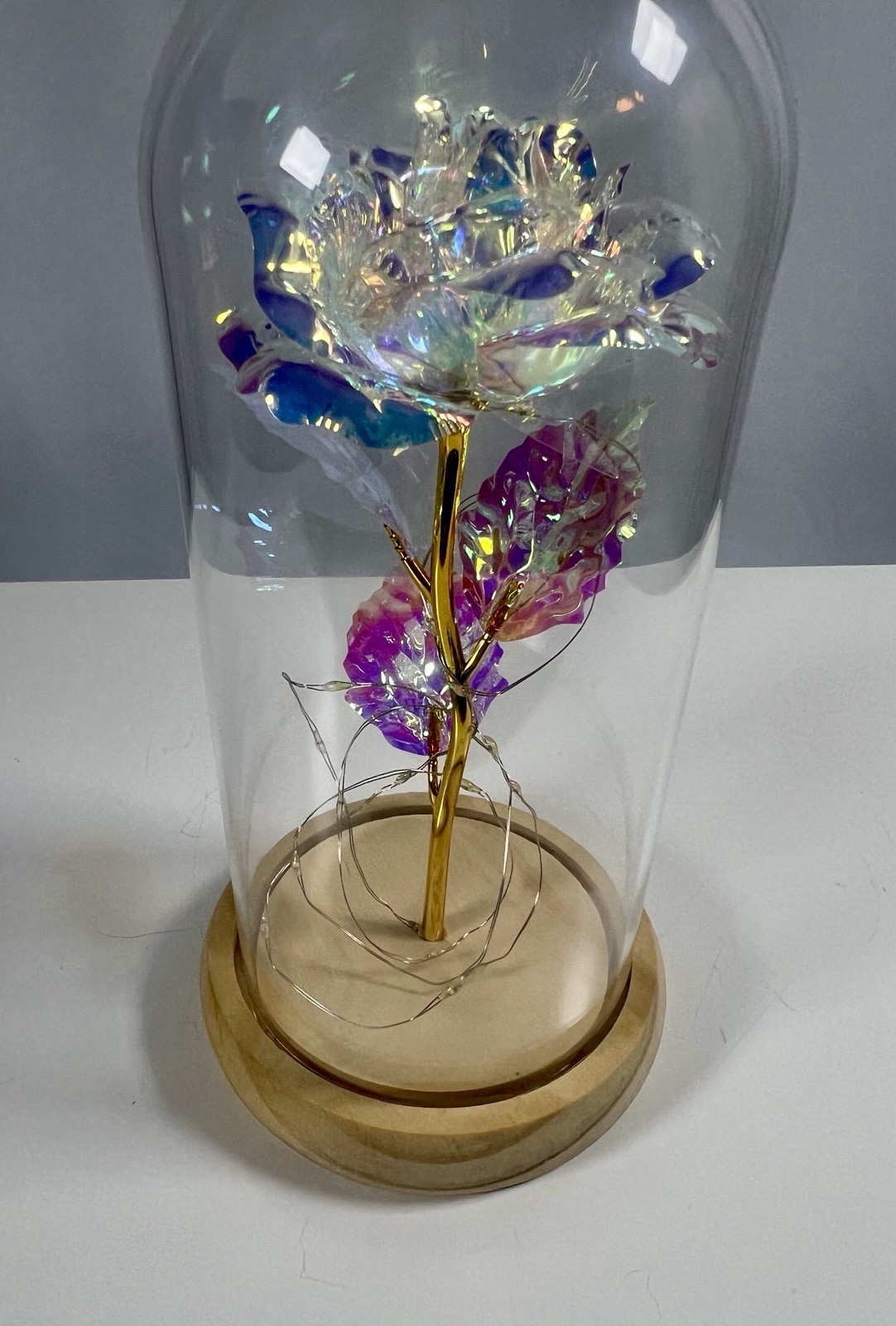 Rose Of Love In Glass Dome /w Led Lighted Rose Wedding Valentine Gifts