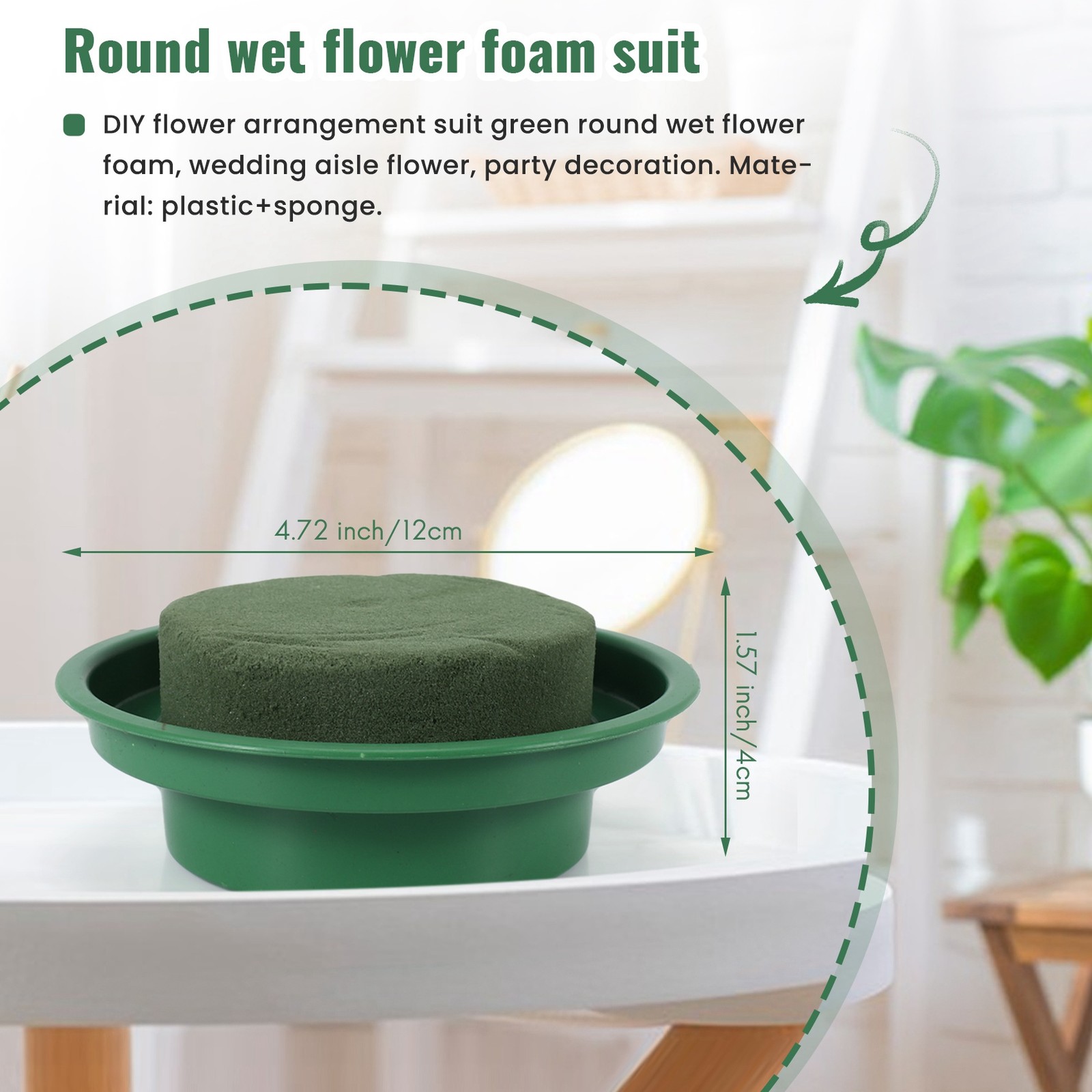 DIY Flower Arrangement Kit Green Round Wet Floral Foam, Wedding Aisle5707