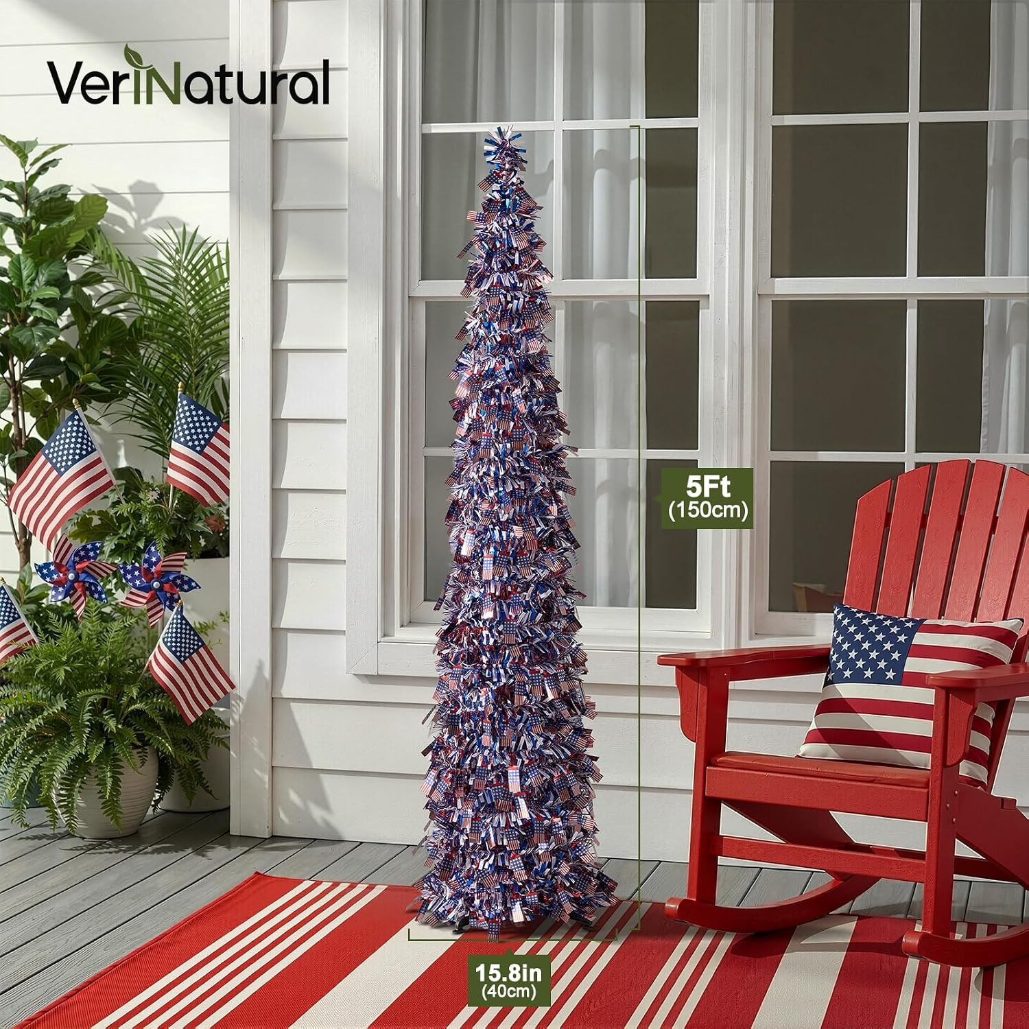 Verinatural 5FT Pop up 4Th of July Decorations Patriotic Tinsel Tree – USA Theme