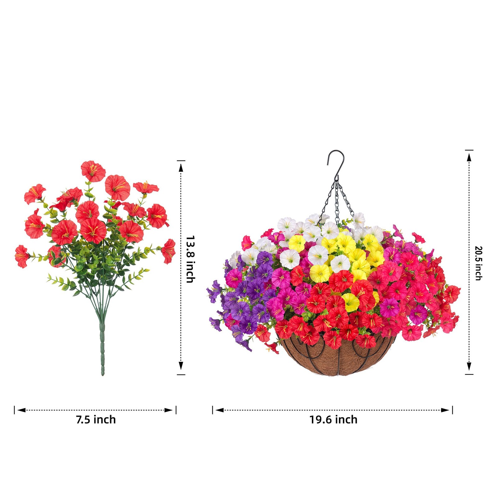2 Set Artificial Hanging Flowers Fake Plants Baskets for Outdoors Spring Deco…