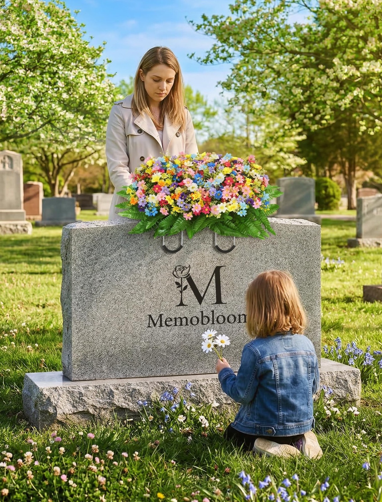 Headstone Flower Saddle Decorations: Spring Cemetery Flowers for Grave Easter…