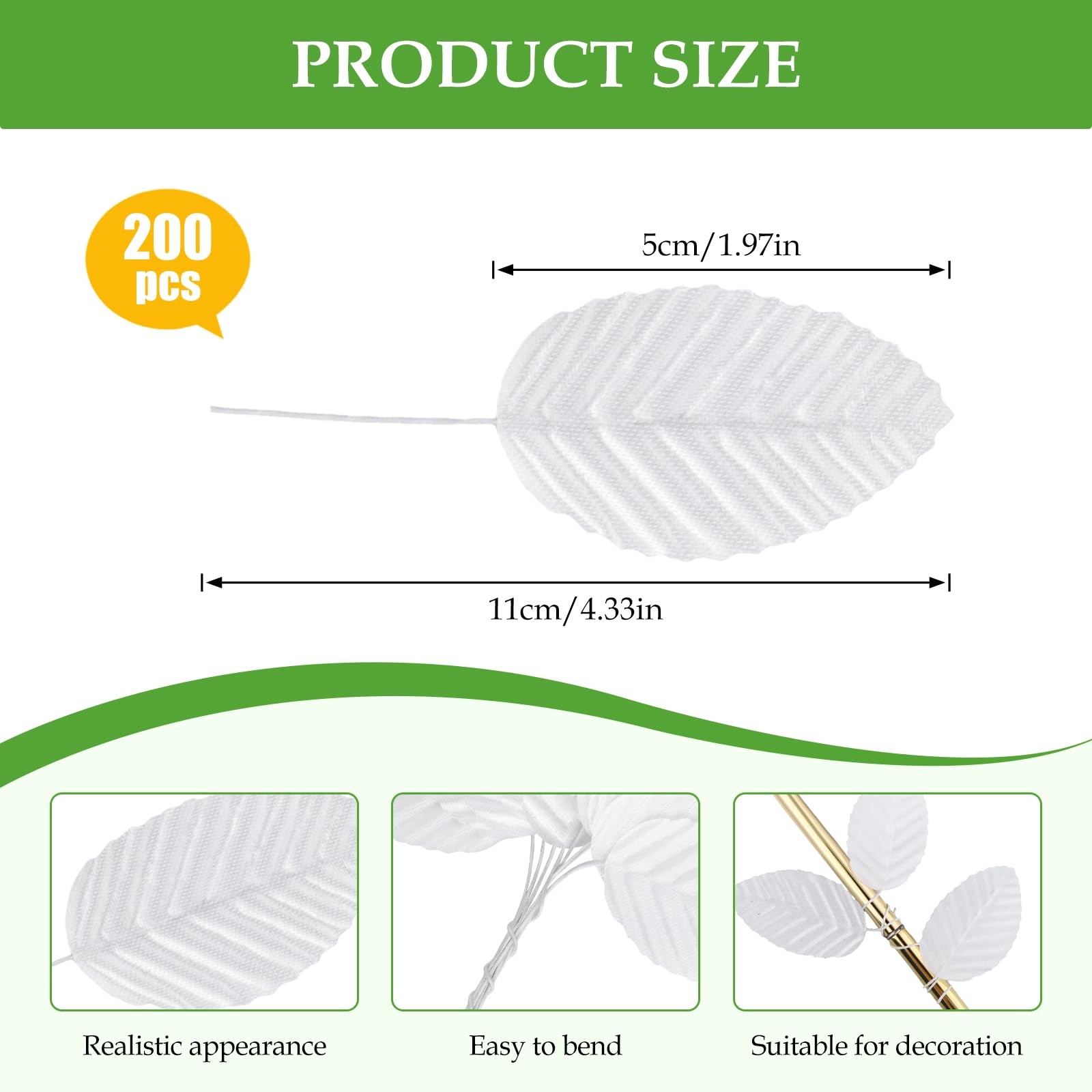 200pcs Artificial Silk Leaves for Decor Wedding Corsage Bouquets – White