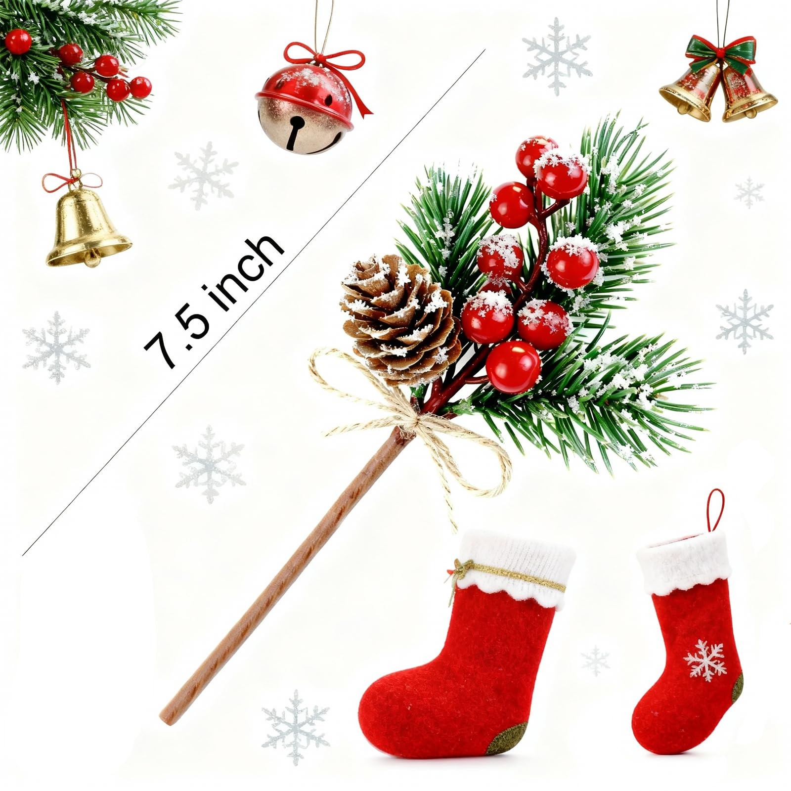 FUTERLY 10 PCS Holly Berry Stems Pine Cones for Crafts,Red Faux Berry Stems G…