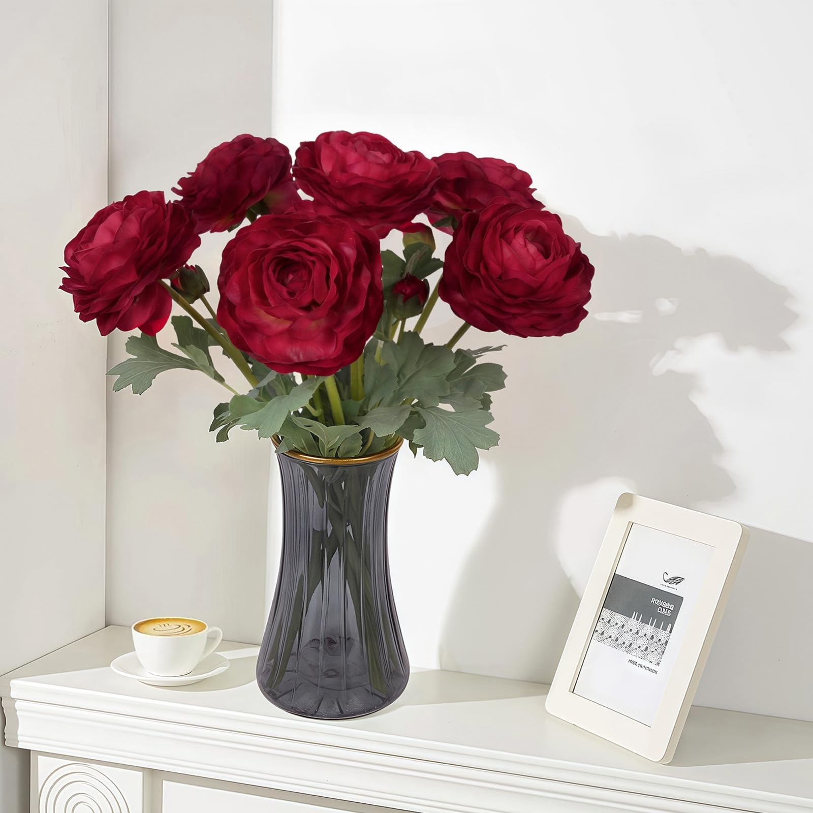 Dark Red Ranunculus Artificial Peonies Flowers Real Touch Wedding 6 PCS