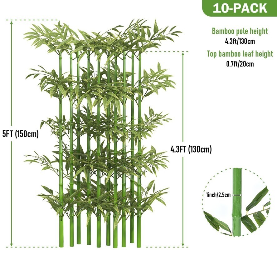 5 ft Artificial Bamboo Plant 10 Pack Faux Fake Plants for Privacy Screen Fence