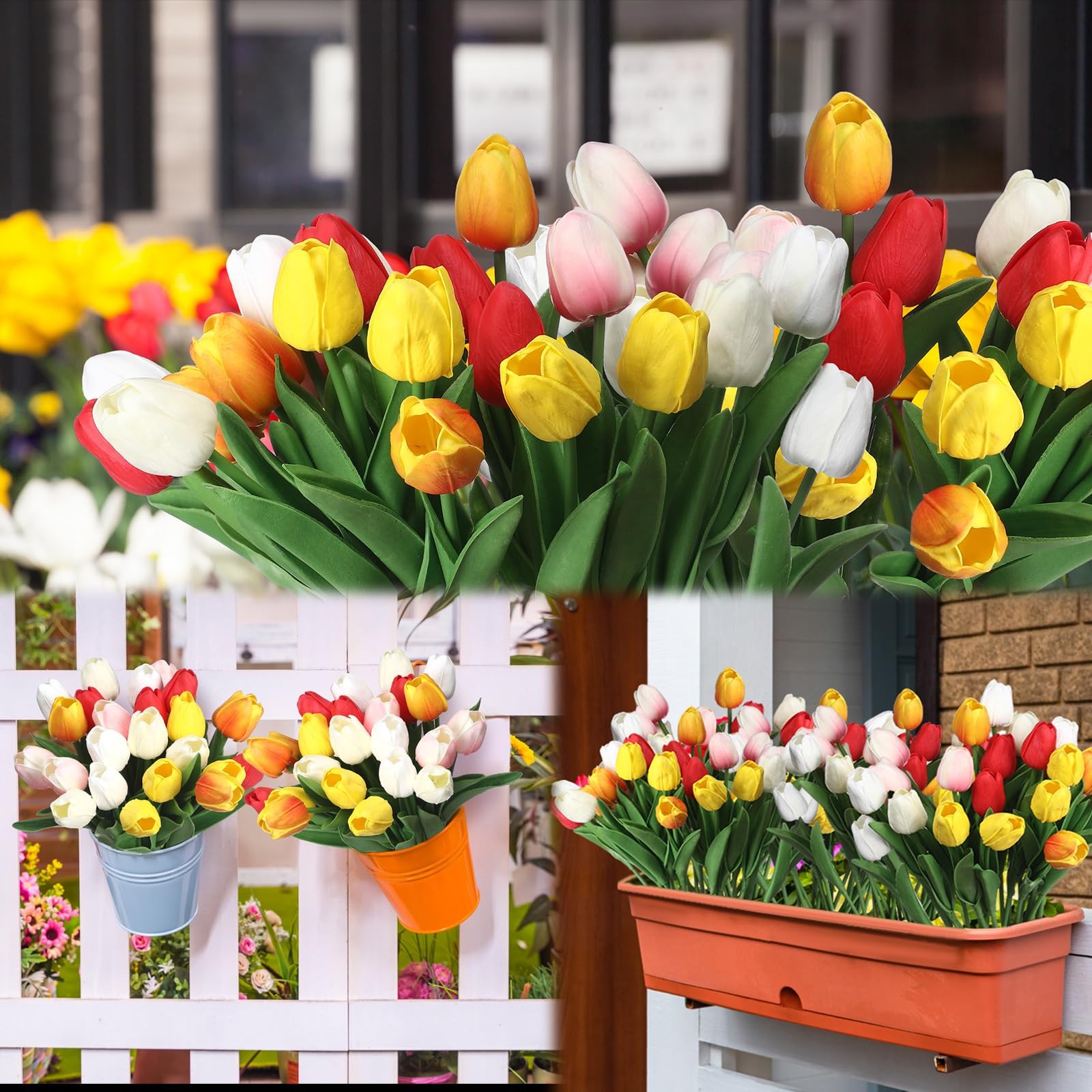 20 PCS Multicolor Artificial Tulips Real Touch 14 Inch With Vase Easter