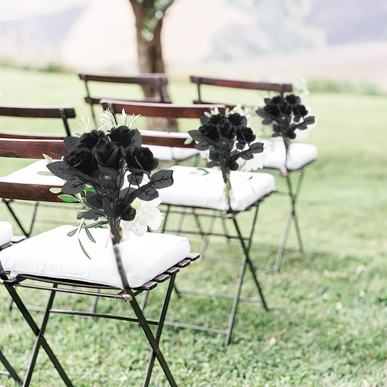 5Pcs Roses Artificial Flowers, Black Roses Artificial Flowers Fake Flower Sil…