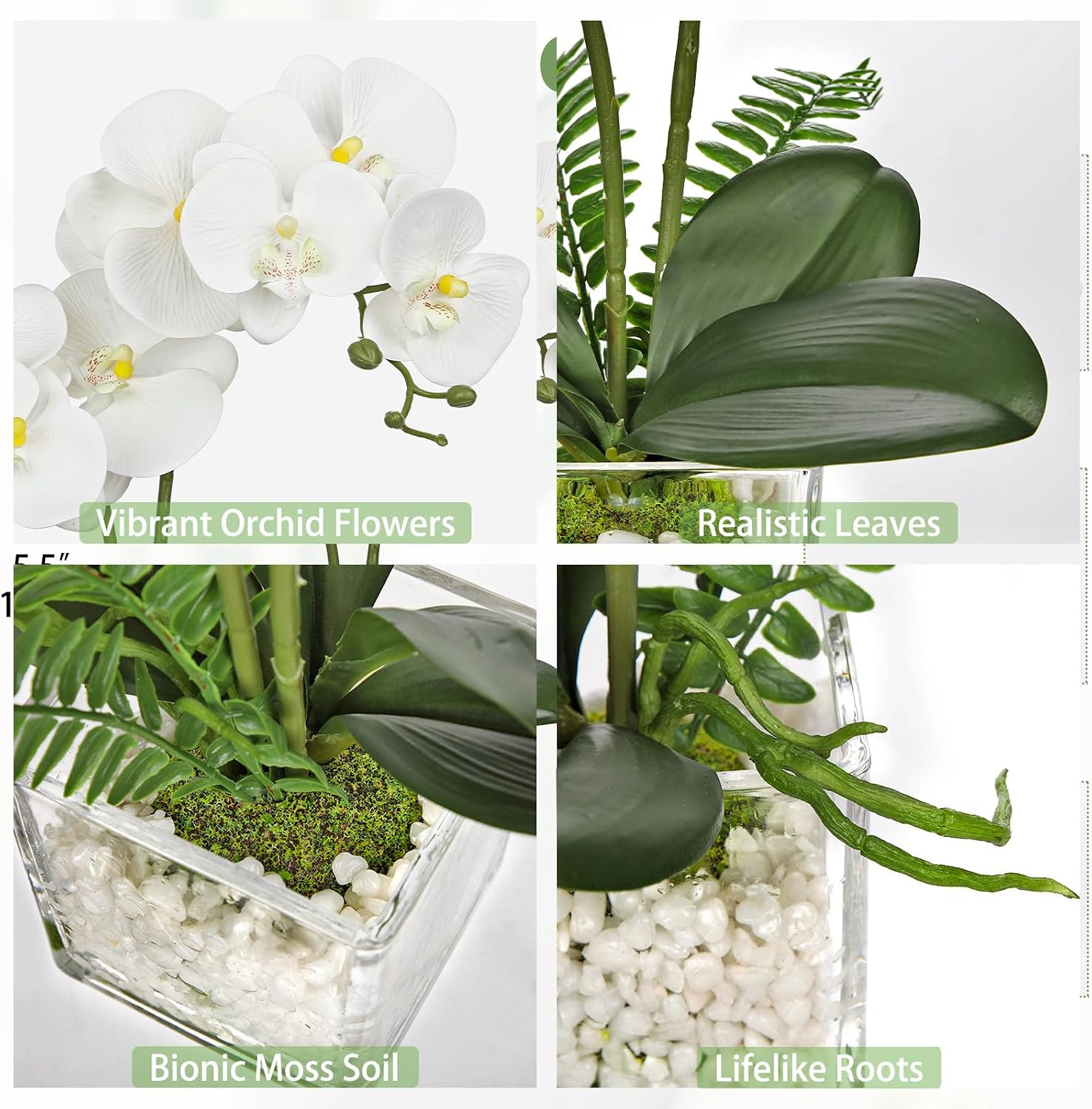 Elegant White Orchid Faux Flowers in Pot – 16.1″ Centerpiece Decor