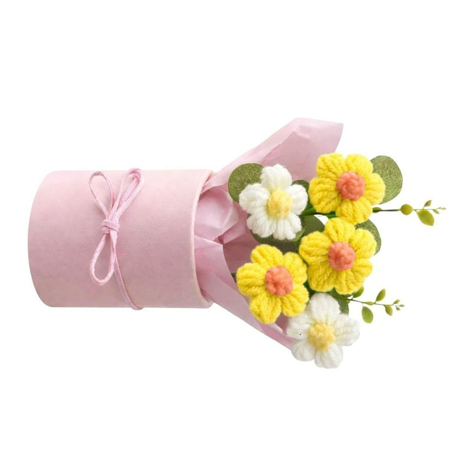 Uniquie Designer Crochet Artificial Hand Woven Yarn Knitted Flower Bouquet Set