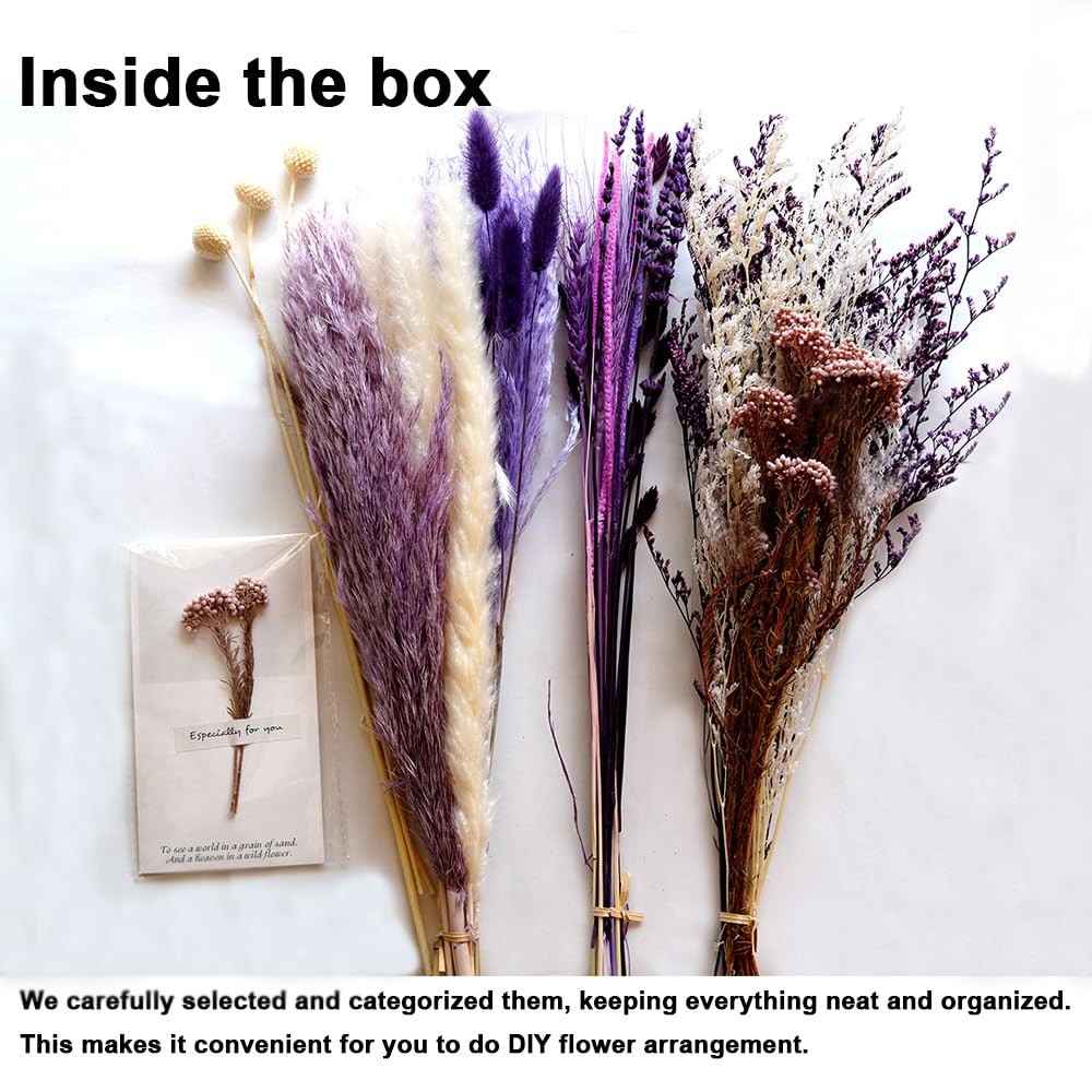 Dried Pampas Grass Bouquet 17″ Purple White Natural Bohemian Wedding Decor