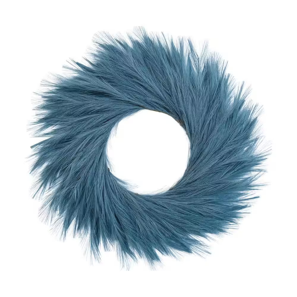 1 In. Boho Series Blue Green Artificial Plant Pampas Grass Wreath Fluffy Farmhou