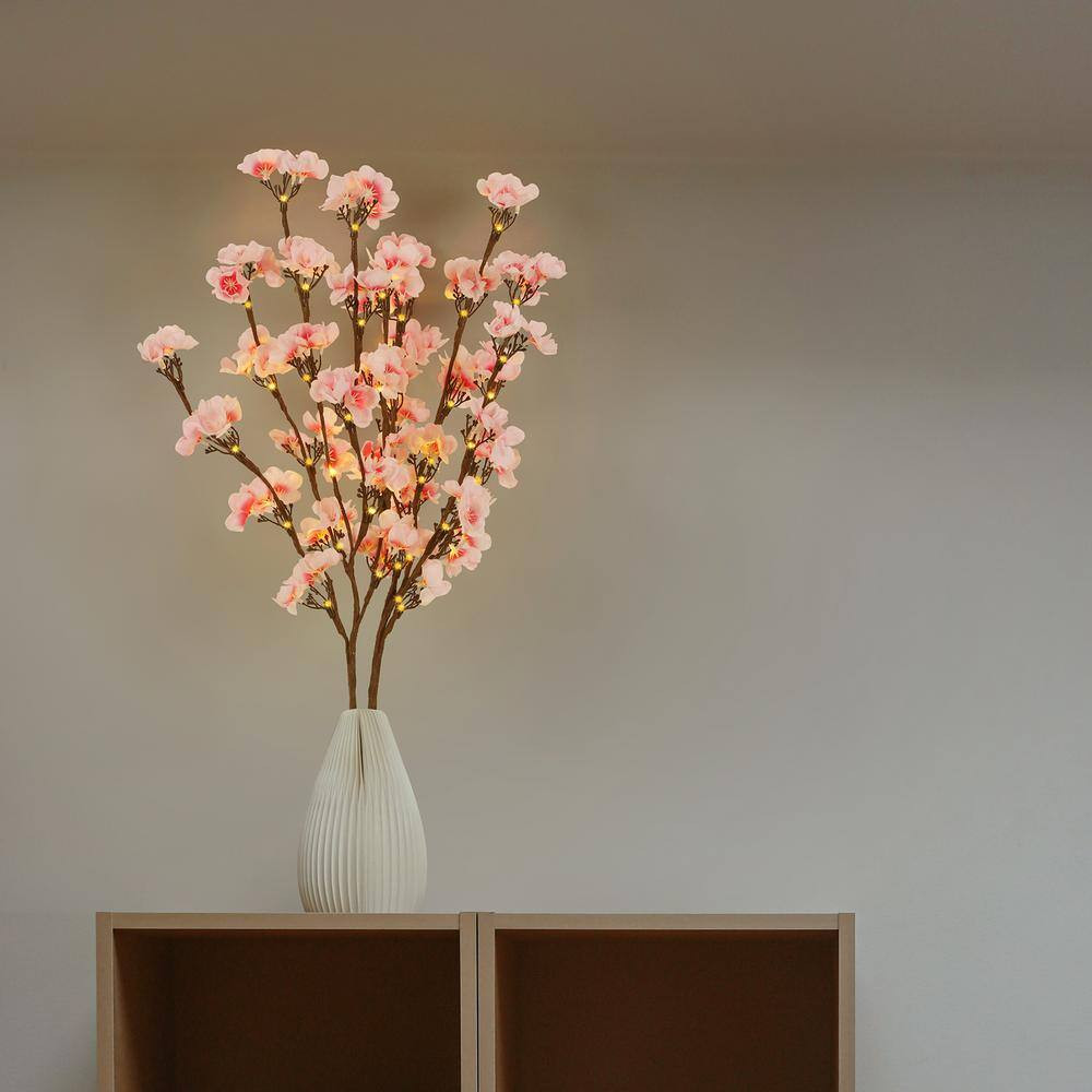 30 In. Pink Artificial Plum Blossom Lights Home Decoration 2Pcs Set Individual F