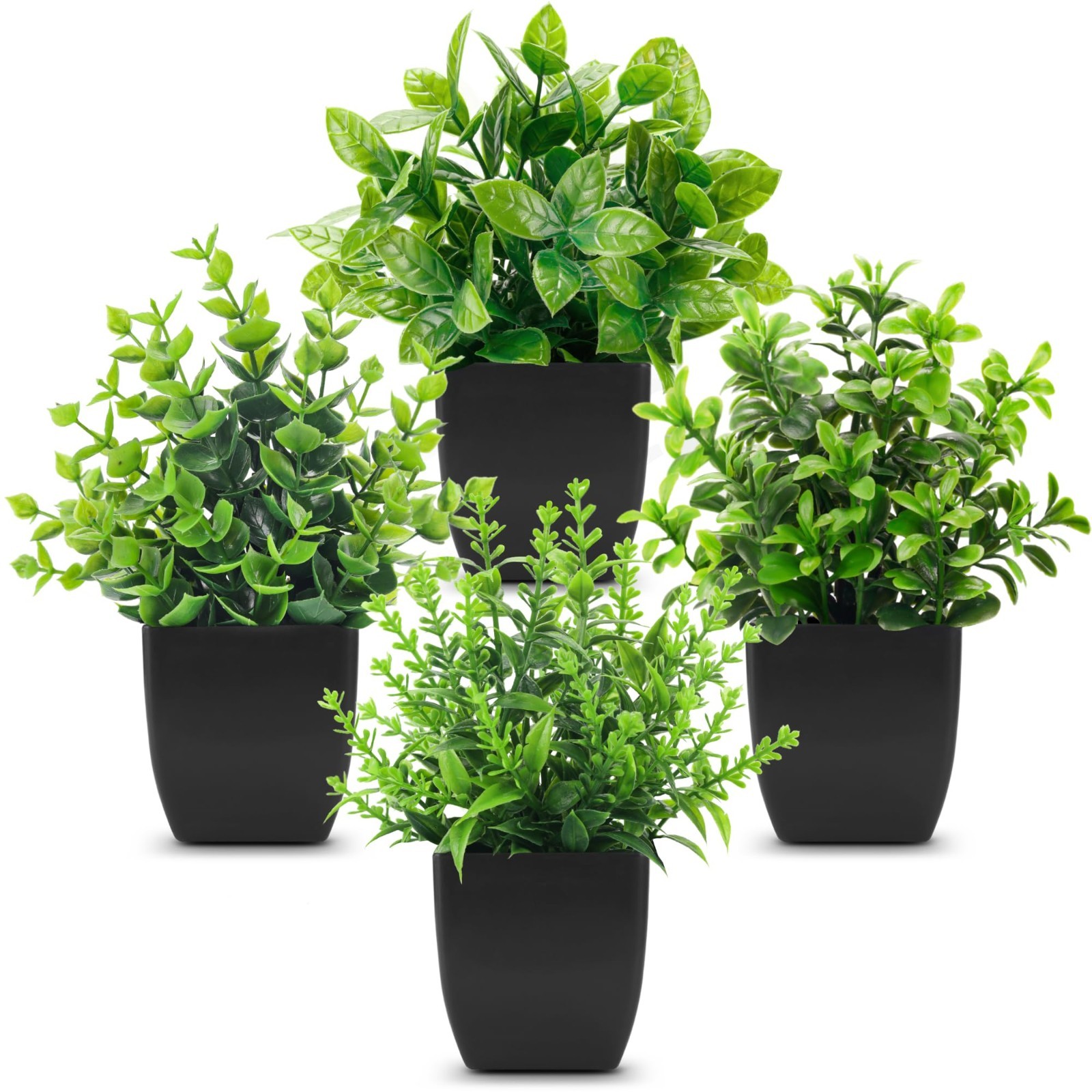 4 Pack Black Faux Plants – Realistic Gothic Decor for Halloween, Office, Shelf &