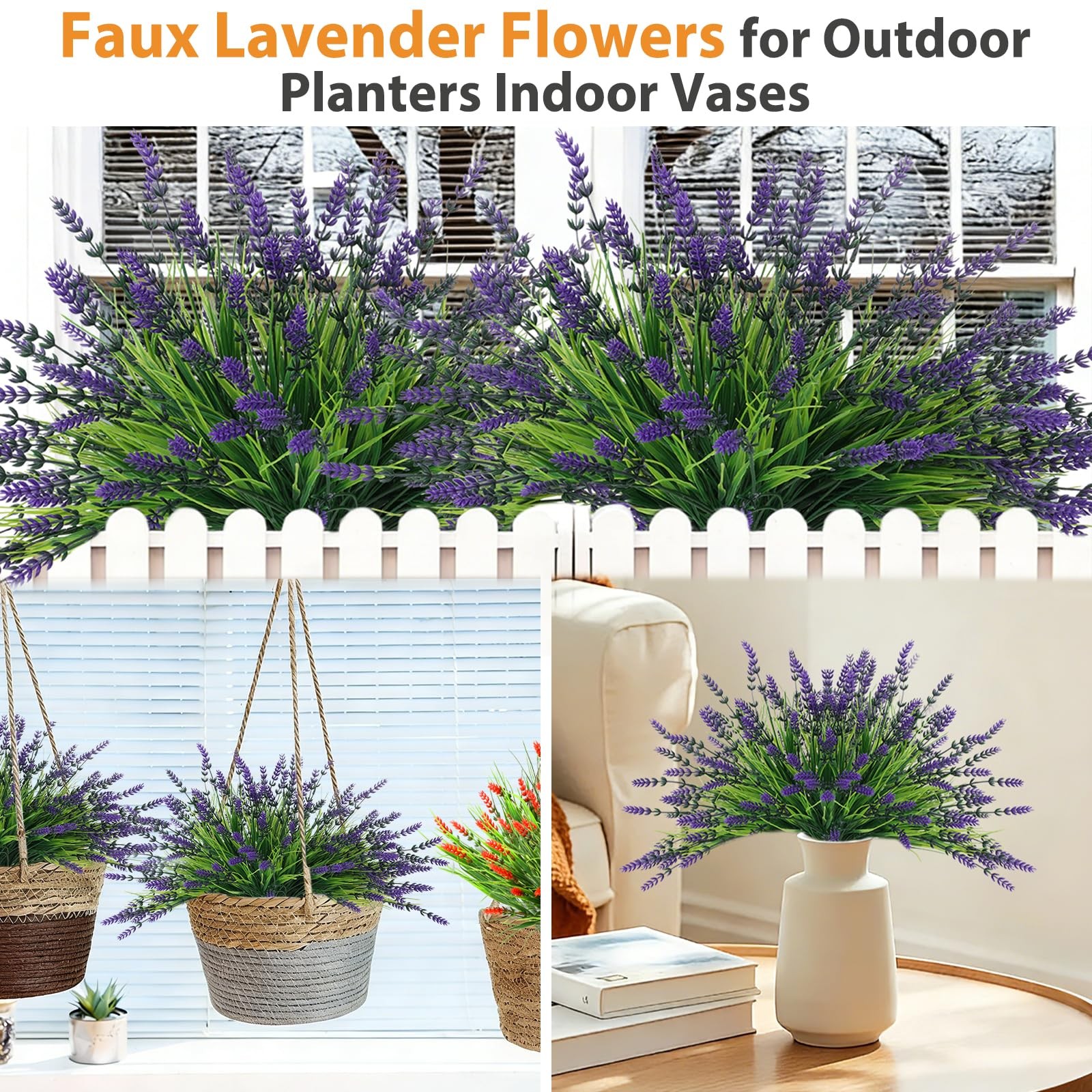 Faux Lavender Plants 14.5″ Height, 32 Bundles UV Resistant – Outdoor Garden