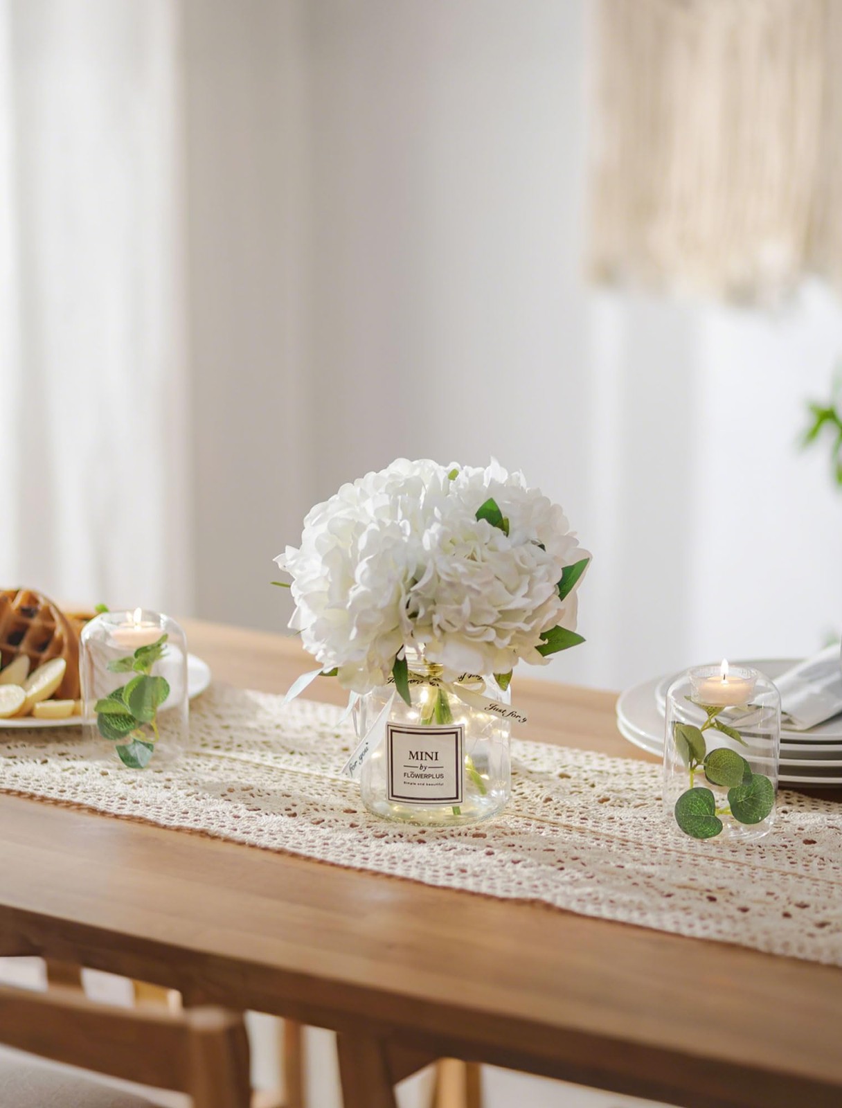 Fake Flowers in Vase for Table: White Artificial Hydrangea with Glass Vase LE…
