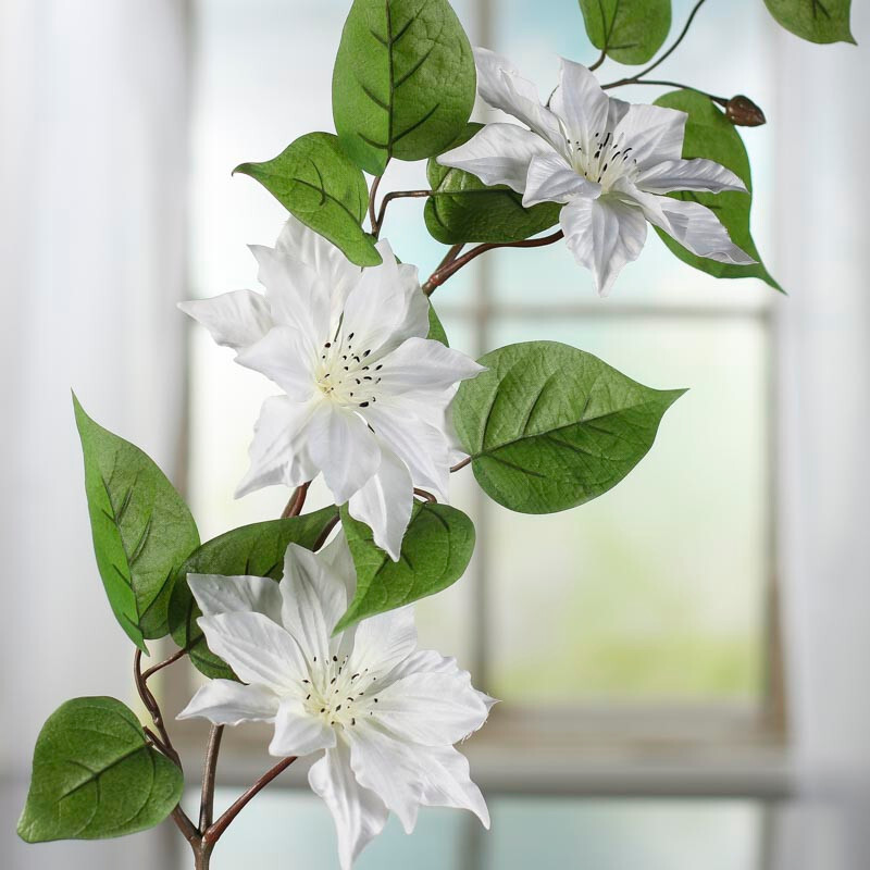 Package of 2 White Artificial Clematis 34″ Floral Sprays