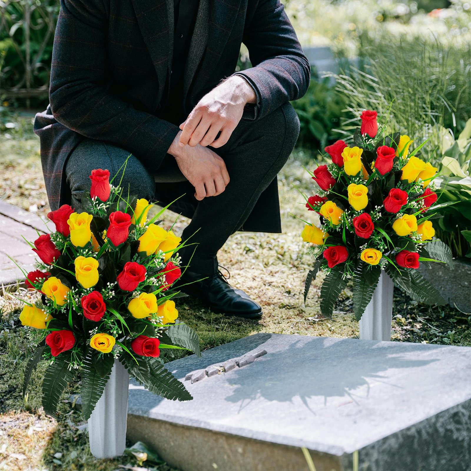 2 Sets Artificial Cemetery Flowers, Grave Decorations Roses, Memorial Flowers…