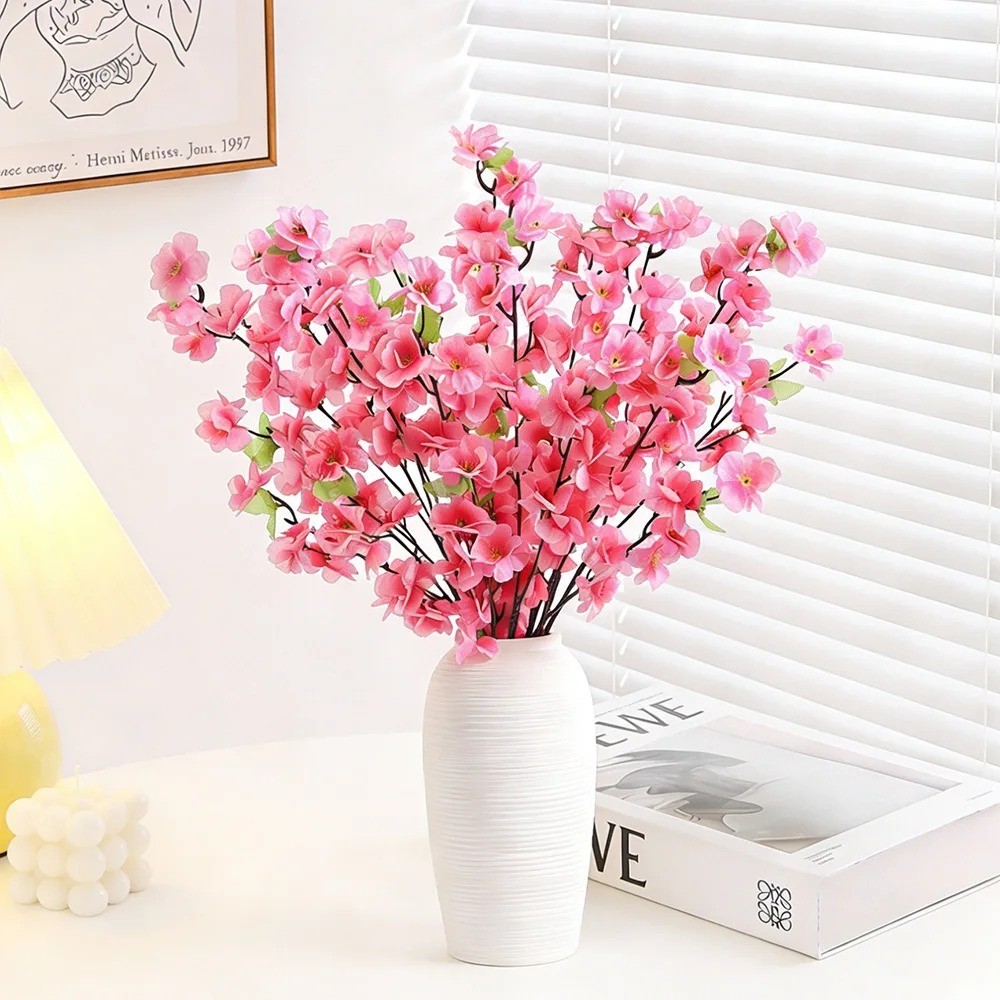 1/3Pcs Peach Blossom Artificial Flowers Silk Bouquet Home Wedding Decor