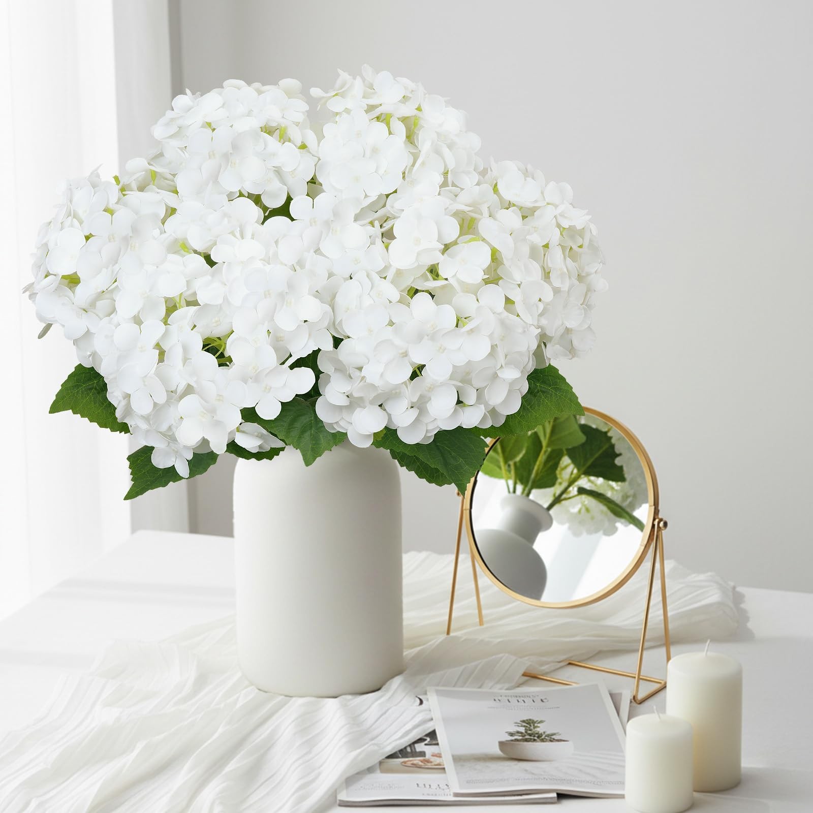 6 PCS White Hydrangea Artificial Flowers Bulk 20.5″ Tall Large Bloom Latex Fl…
