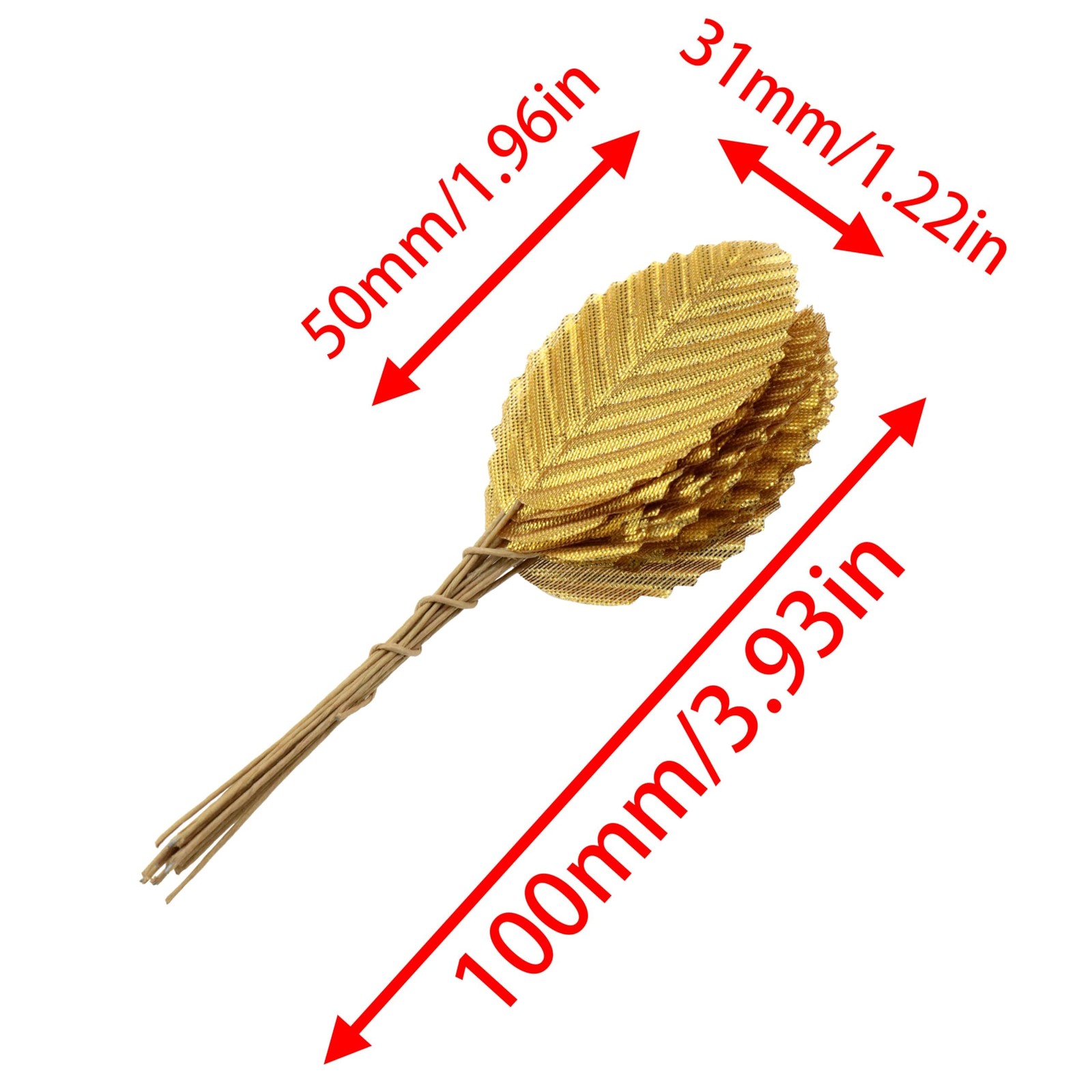 200PCS Gold Artificial Leaves with Wire Stem Silk Fake Leaves Faux Wired Leav…
