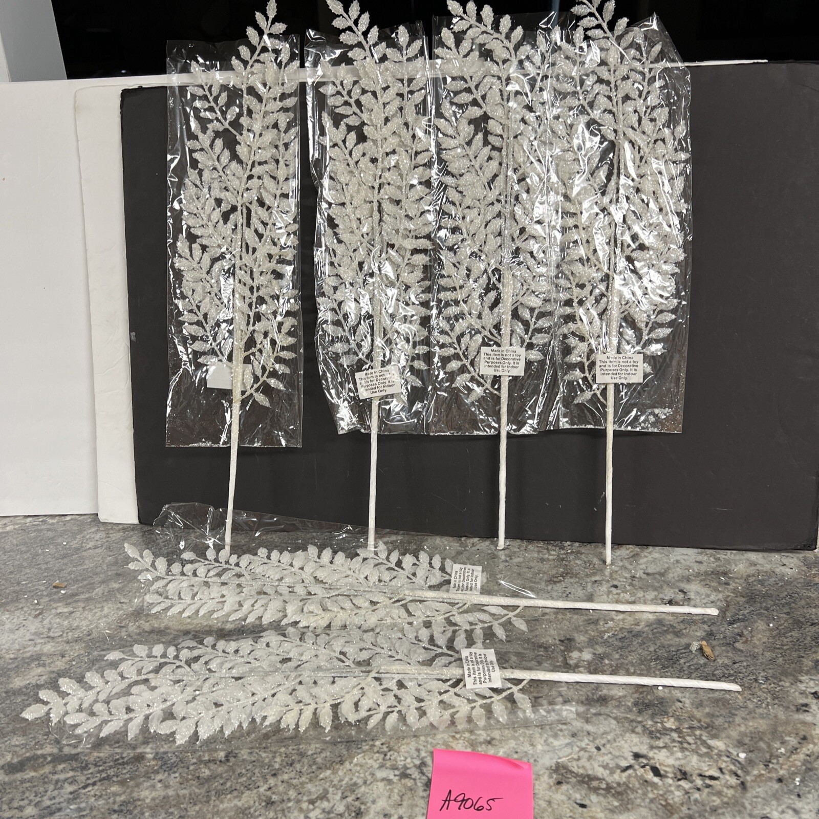 6pc Shimmering Leaf Picks Twig Branch White Valerie Parr Hill Christmas 24.5”