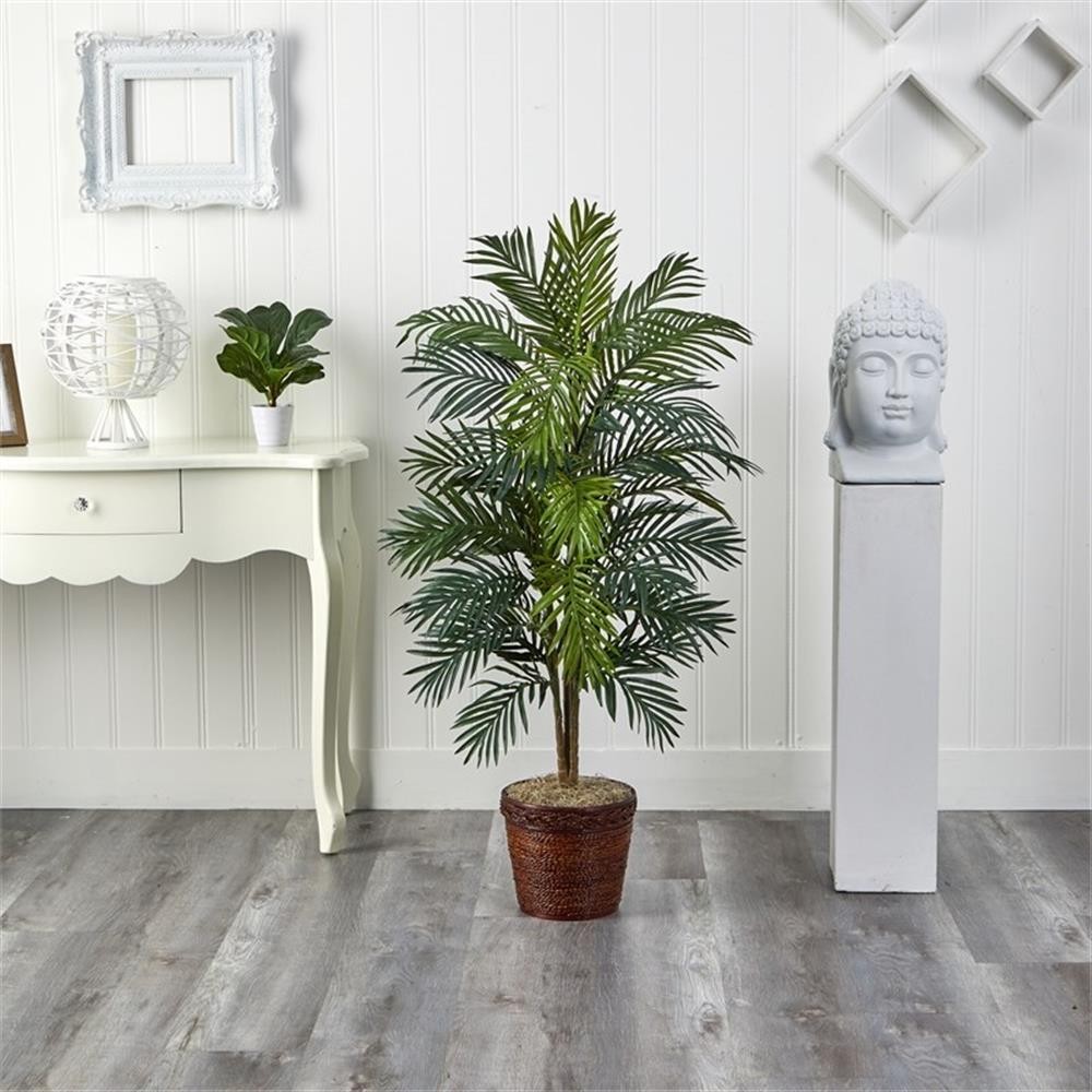 Pemberly Row 56″ Areca Palm Silk Tree with Basket in Green/Brown
