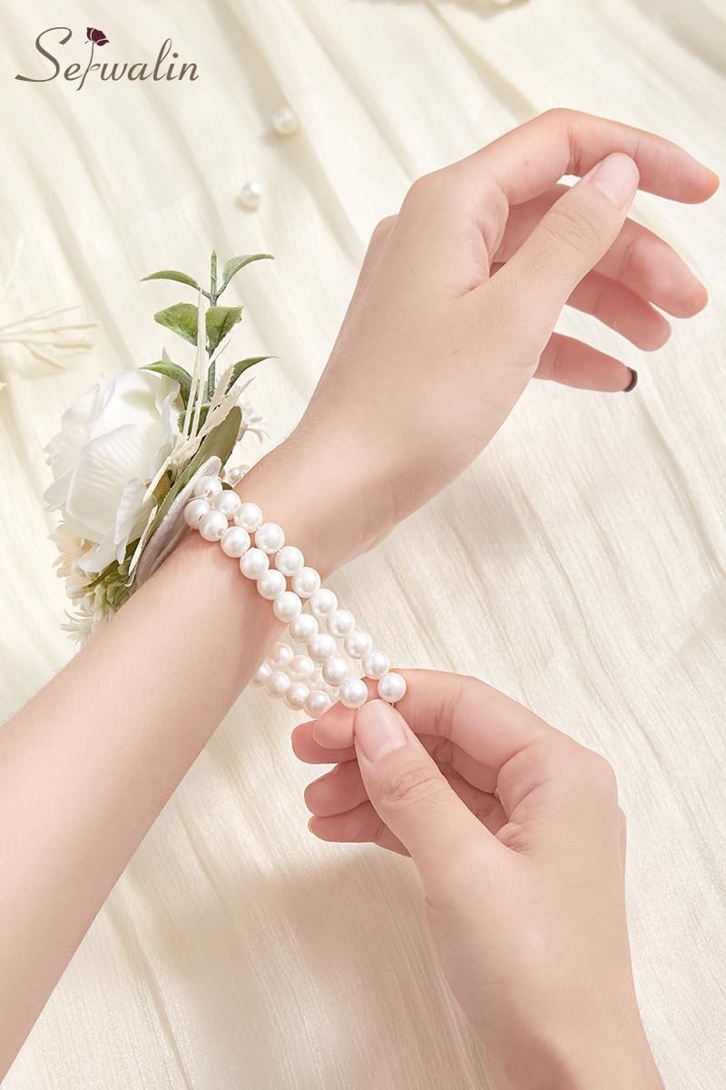White Rose Boutonniere And Wrist Corsage Set For Prom Wedding Party Men