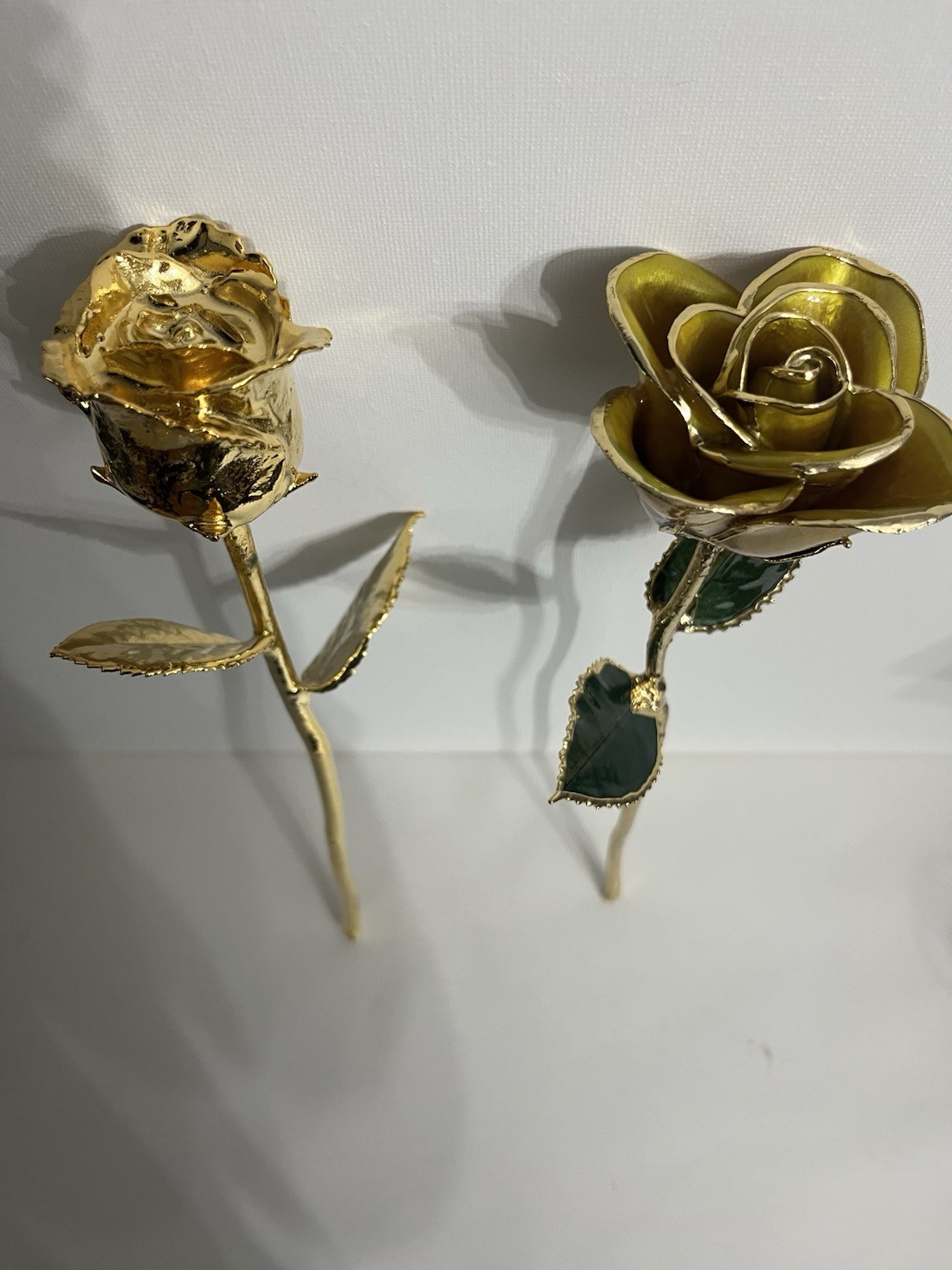 Lot of 3 Metal Artificial Rose Flower Stems, Gold Tone, Red Rosebuds Decor