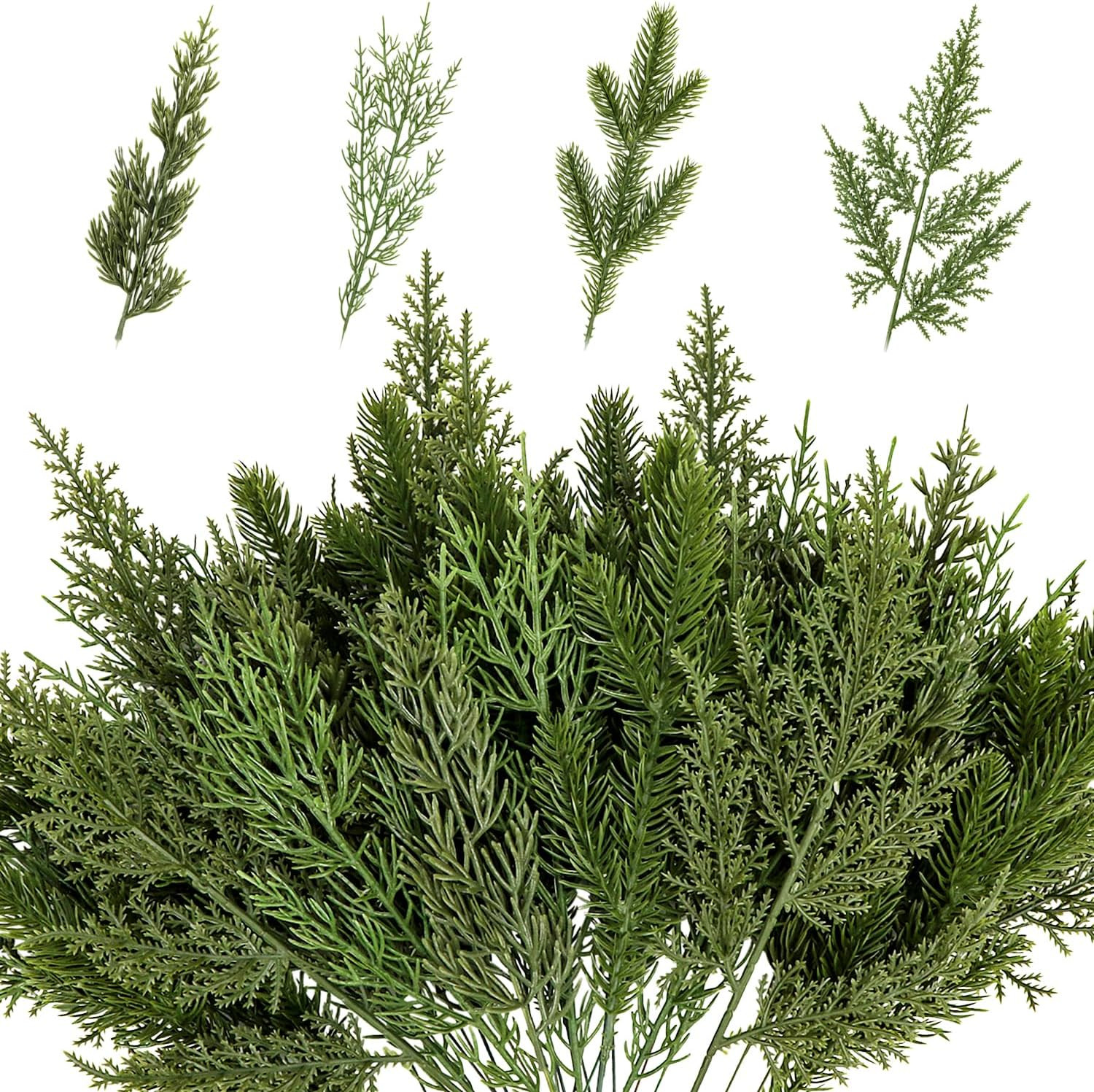 40 Pcs Artificial Pine Branches Assorted Faux Pine Stems Cedar Leaves Needle Spr