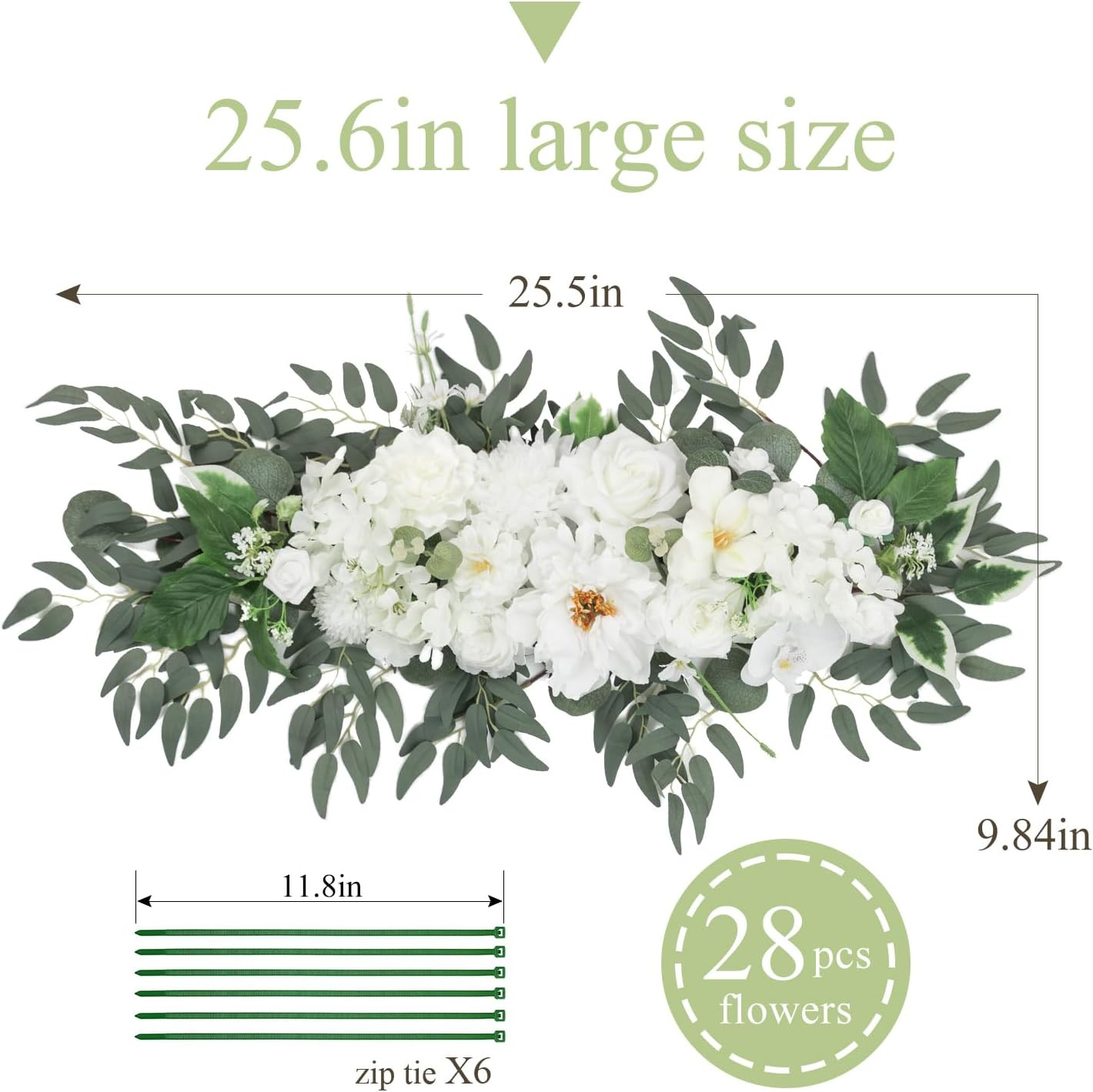2 PCS Ivory White Eucalyptus & Rose Garlands for Wedding & Home Decor