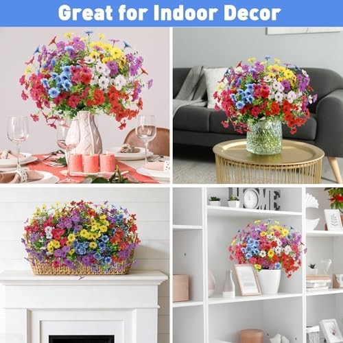 24 Bundles UV Resistant Artificial Flowers for Outdoor Planters & Garden Decor