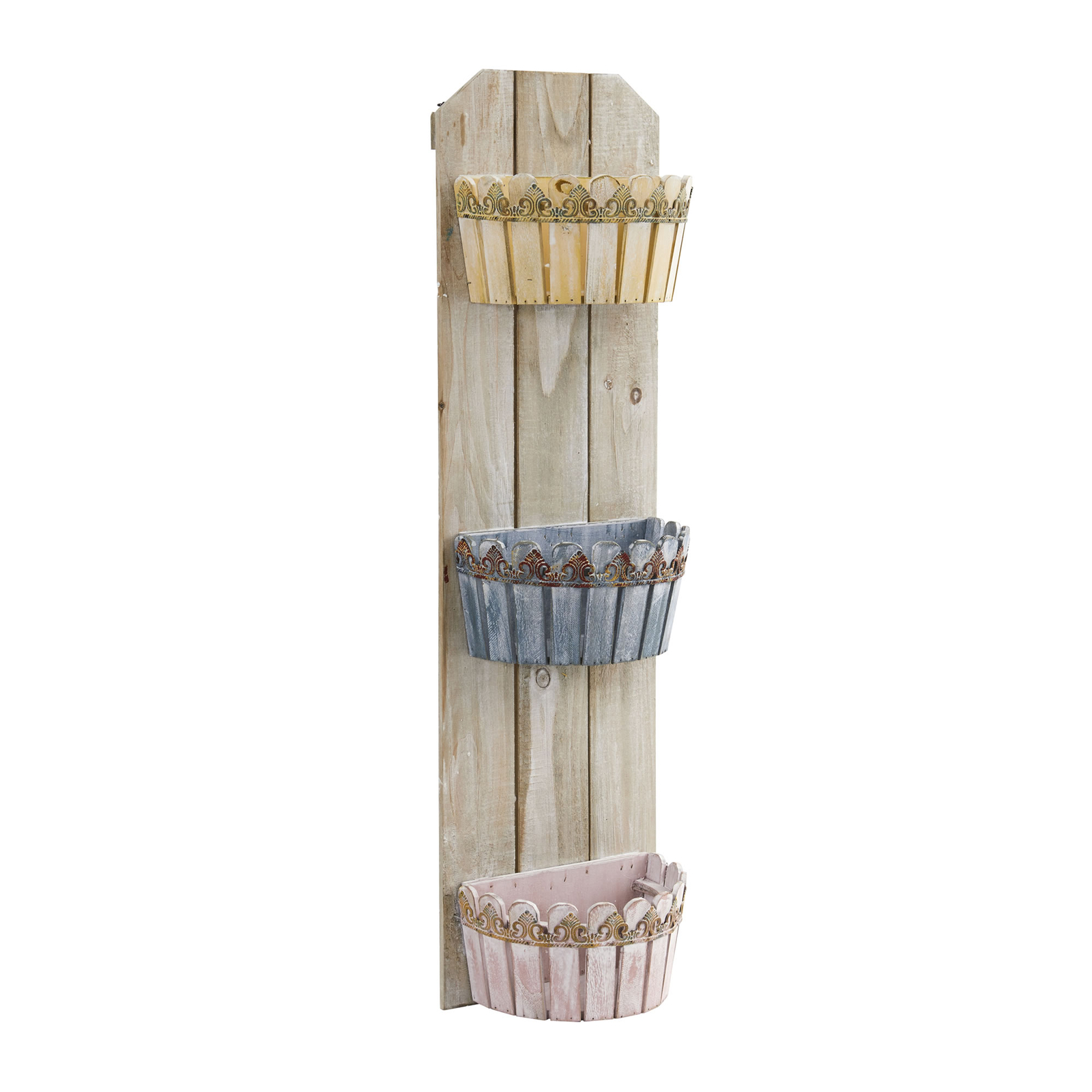 35″ Triple Wall Planter Shelf Hangable Rustic with 3 Baskets