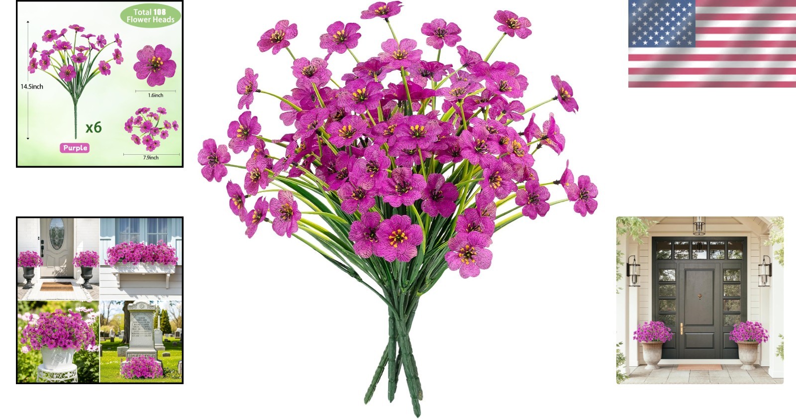 Vibrant Purple Artificial Flowers – 6 Bundles UV Resistant for -Round Use