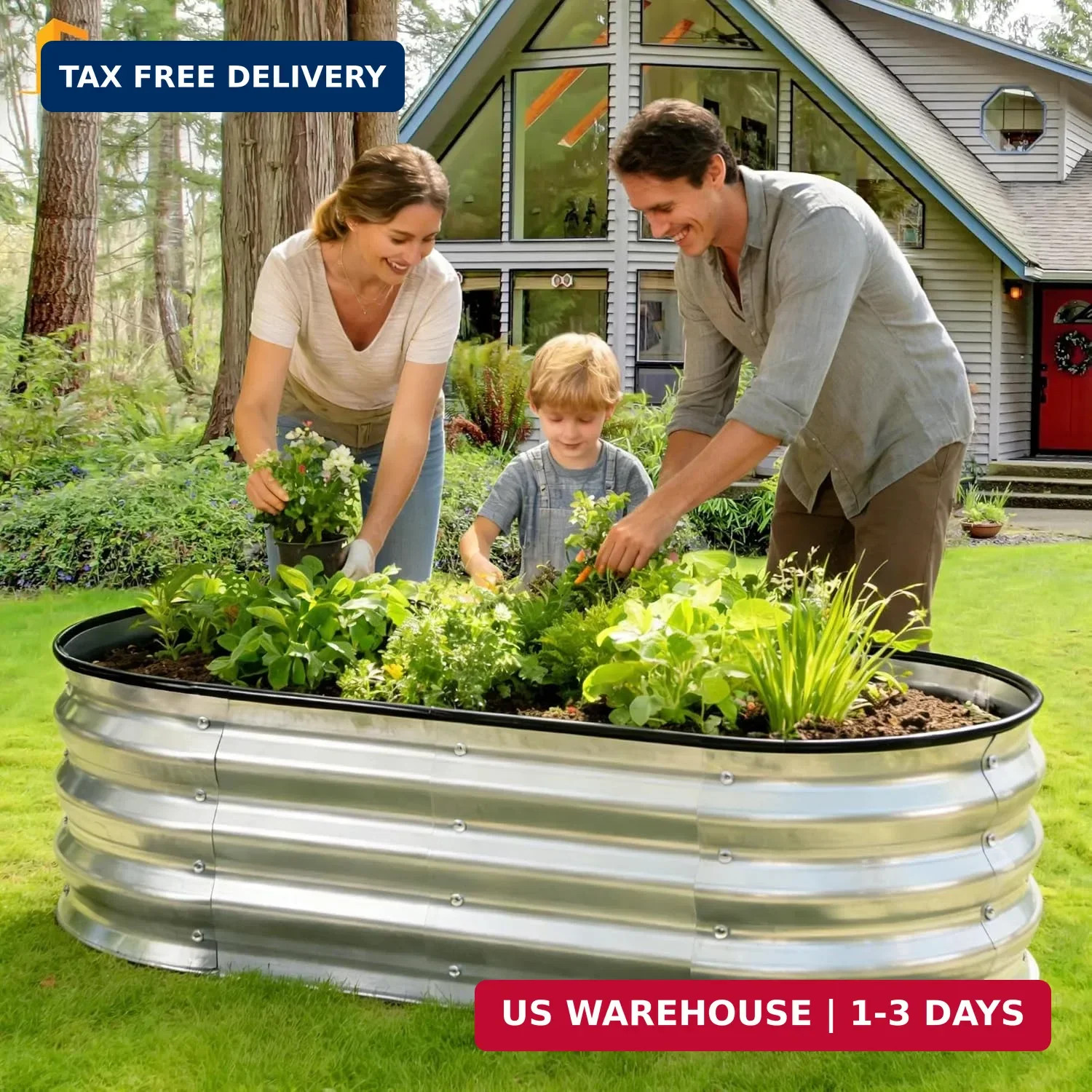 NEWBULIG Galvanized Raised Garden Bed Outdoor, 4x2x1ft Metal Planter Box for Veg