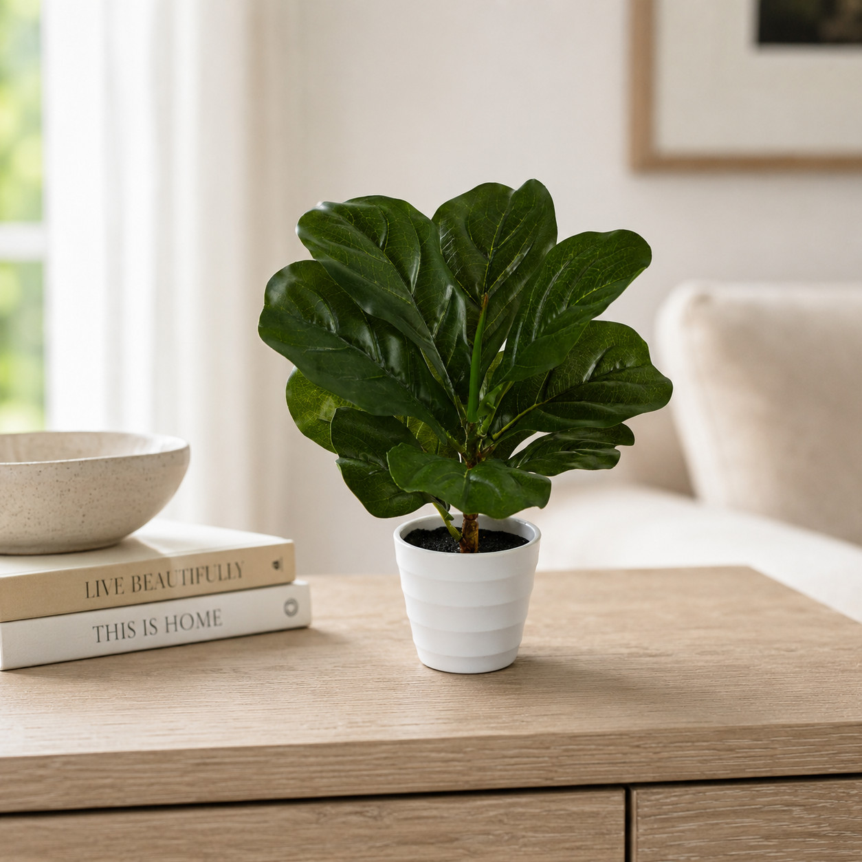 11″ Fiddle Leaf Plant in White Planter (Real Touch)