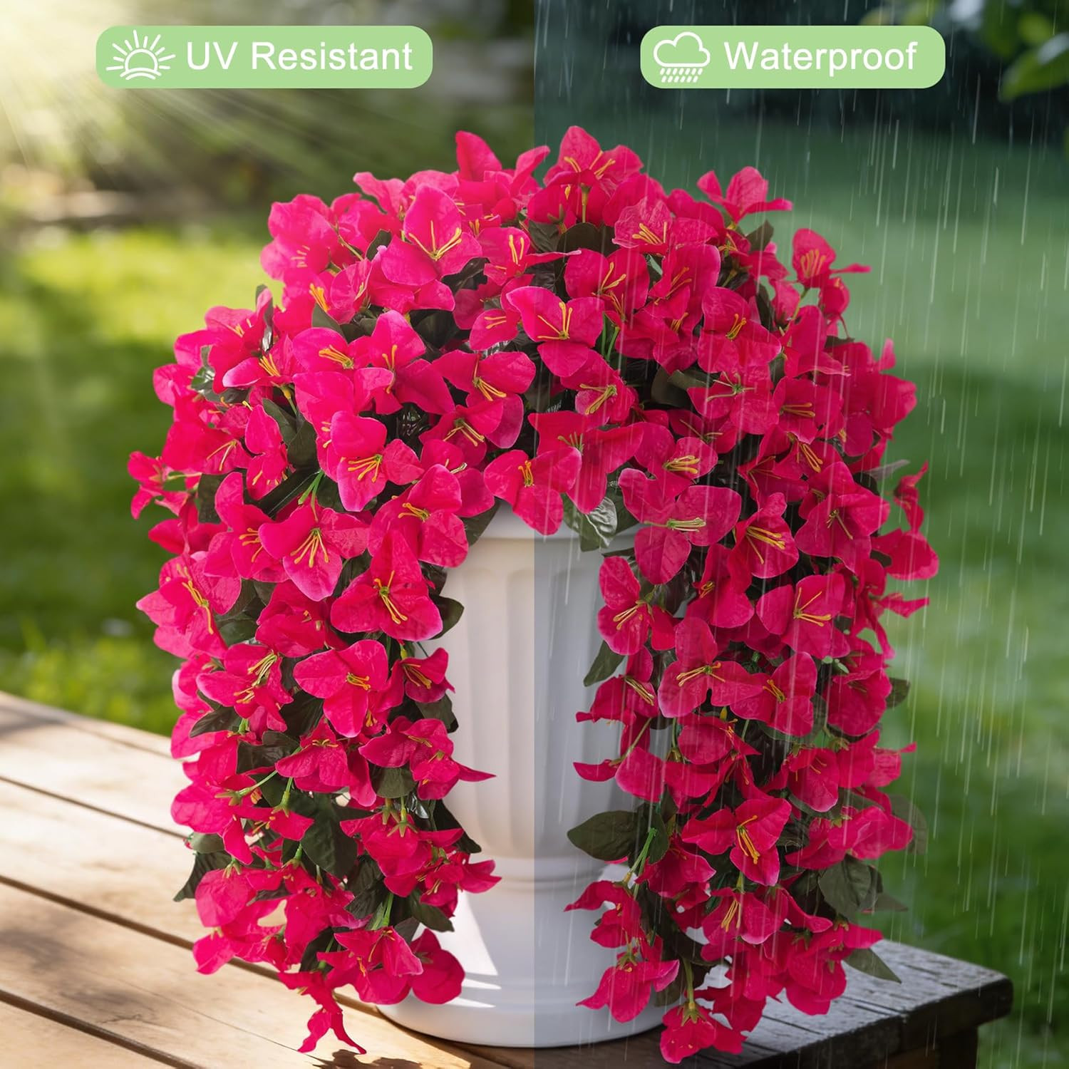 2 Pack Artificial Bougainvillea Hanging Flowers Silk Vines Outdoor Porch Patio