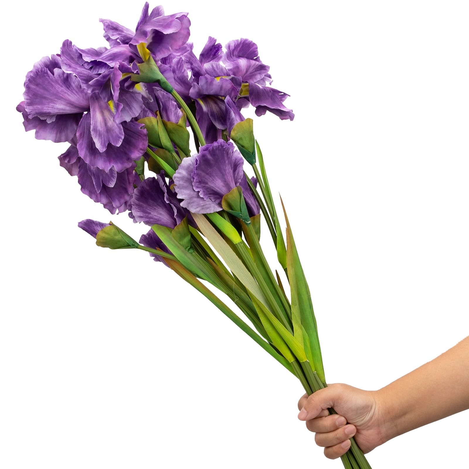 6 Pcs 31.5” Artificial Iris Flowers Real Touch Faux Long Stems Fake Purple Ir…