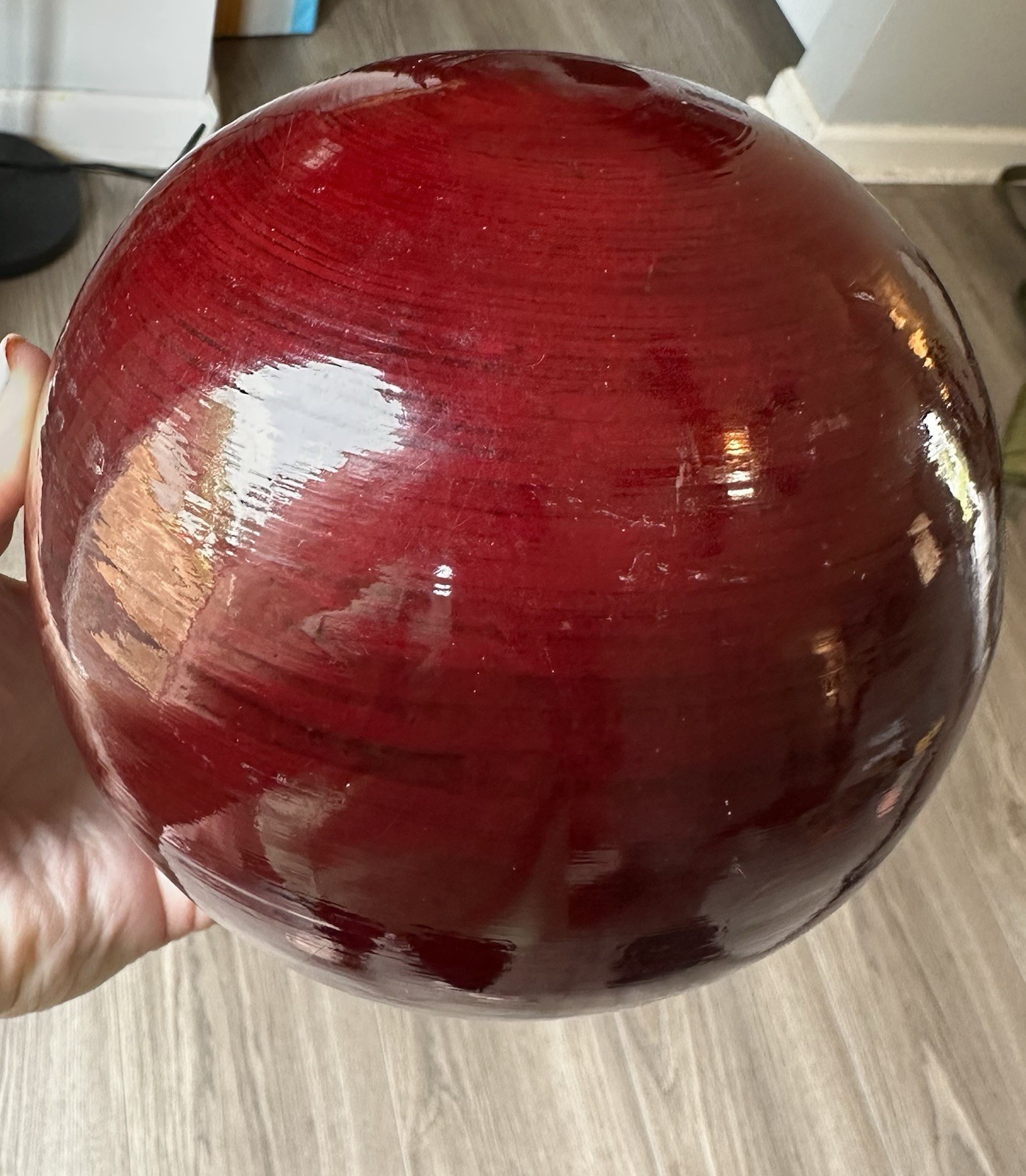 Glossy Deep Red Maroon Decorative Gazing Ball Globe Hollow Lightweight 19” Diam