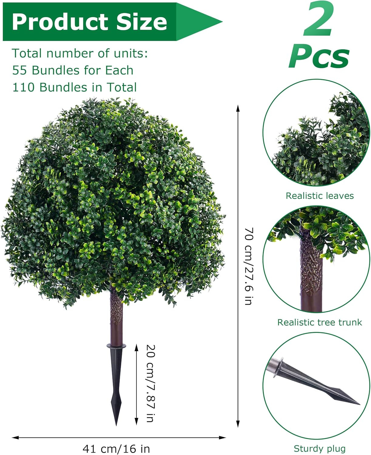 27.6″ UV Resistant Boxwood Topiary – 2 Pack Outdoor Faux Greenery Bushes