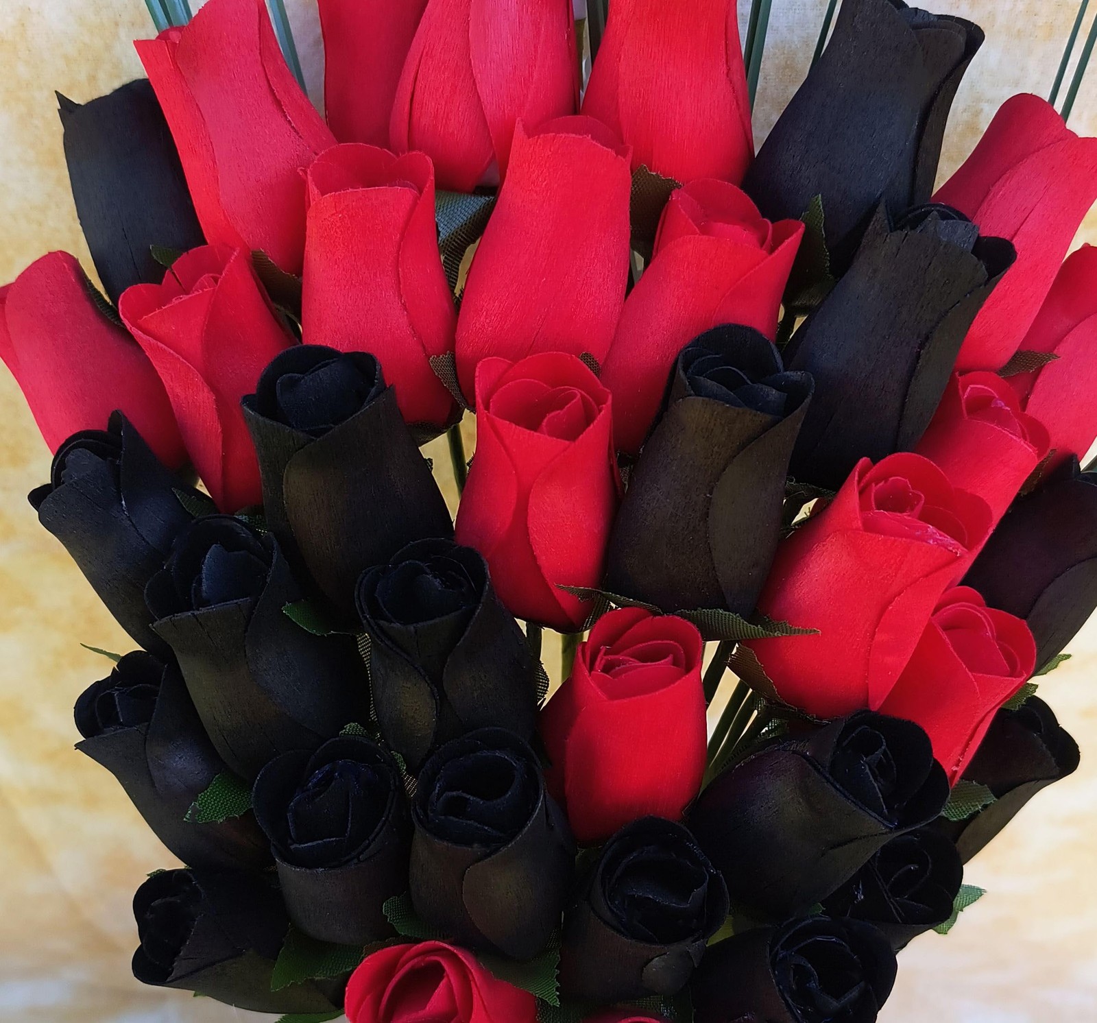 3 Dozen 36 Pcs Black, Red Wooden Rose Bouquet, Artificial, Gift, Decoration