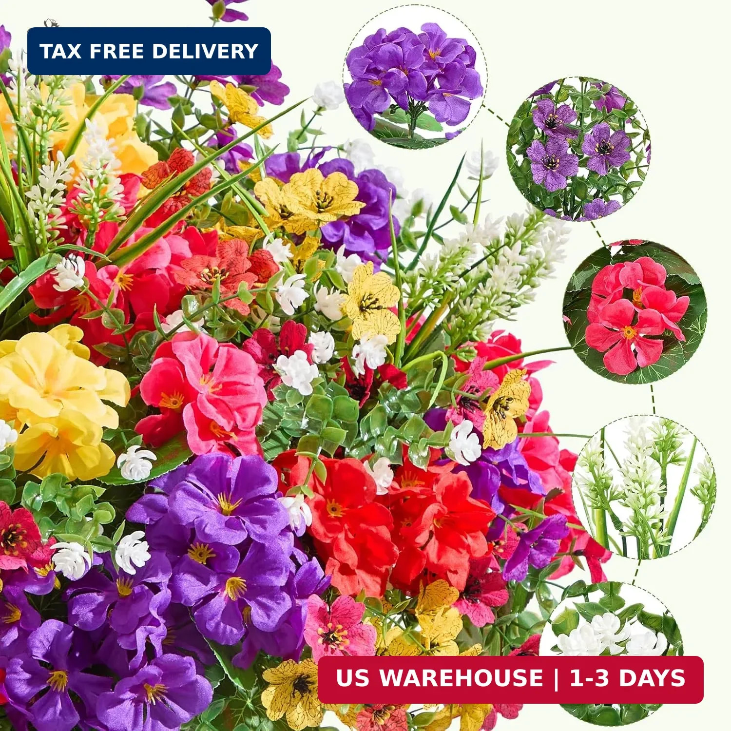 16 Bundles Artificial Flowers for Outdoors, UV Resistant Silk Faux Flowers for O