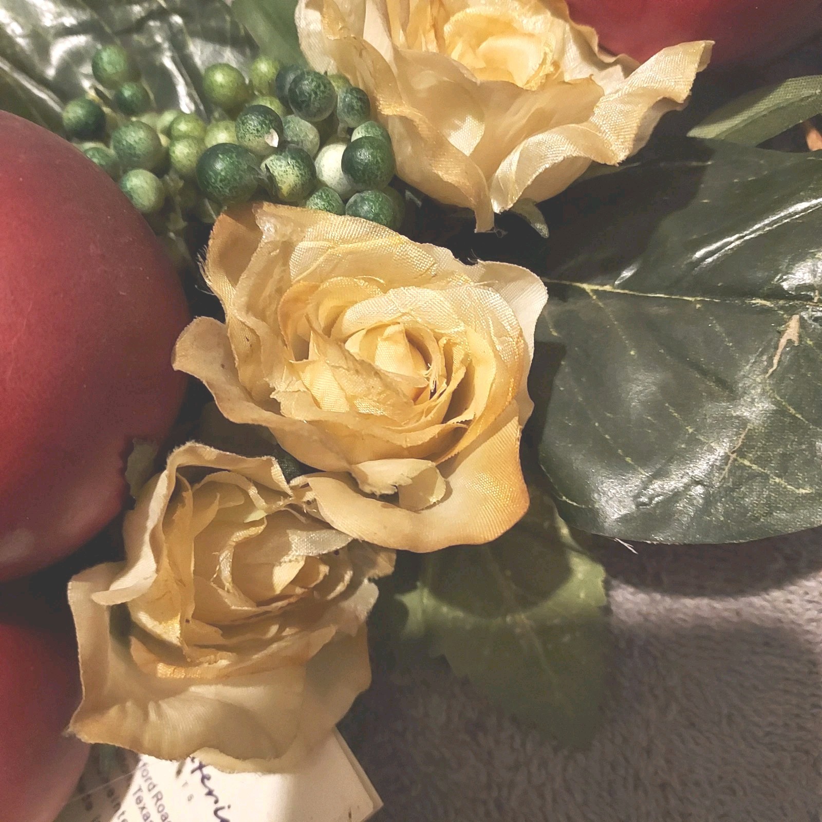 Vtg Floral Fruit Apple Swag Hanging Vine Roses Kitchen Farm Cottage 25 In READ