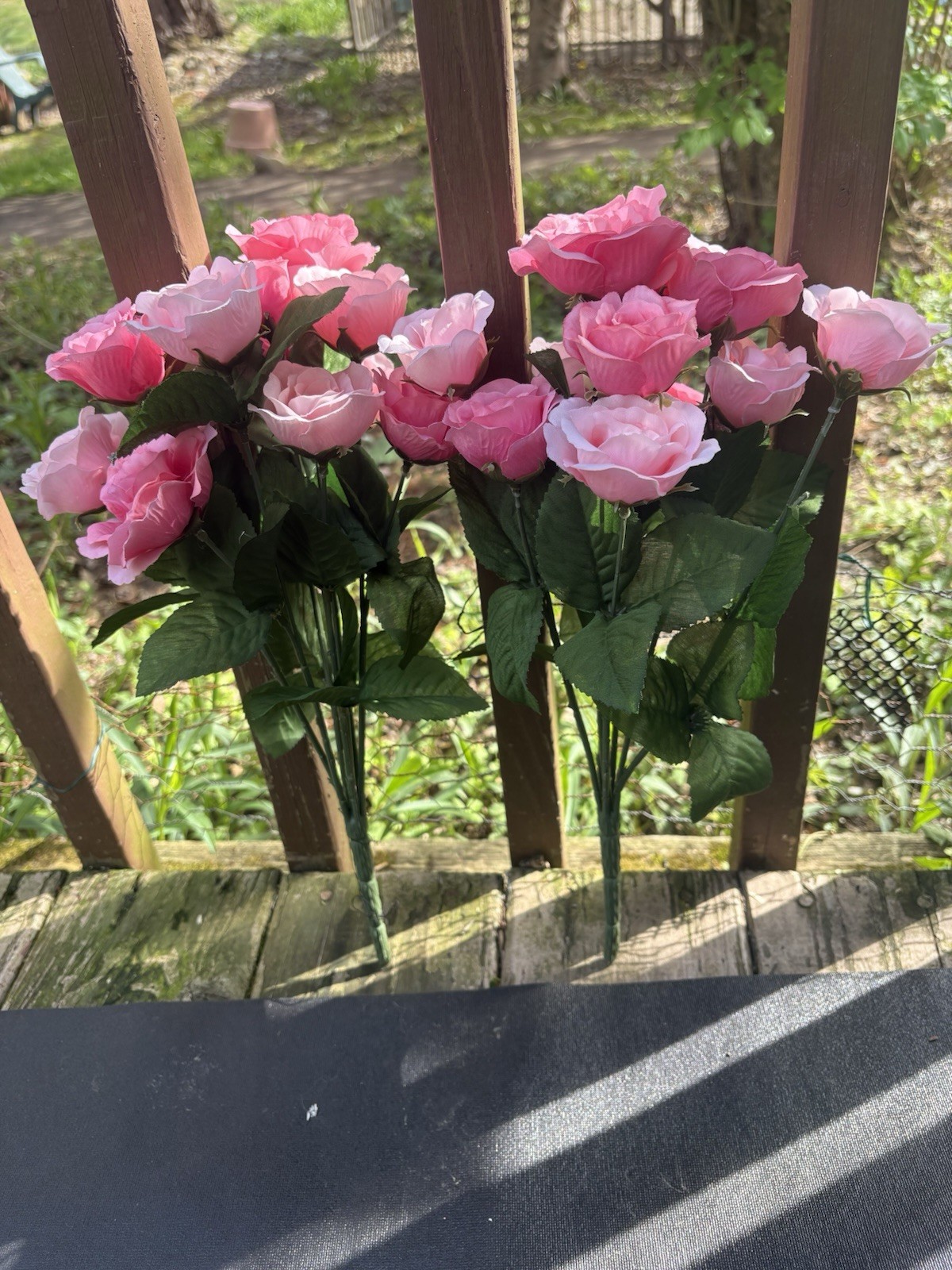 2 Hot Pink Fuchsia Roses Bush 19 Artificial Flowers Bendable 14” Silk Realistic