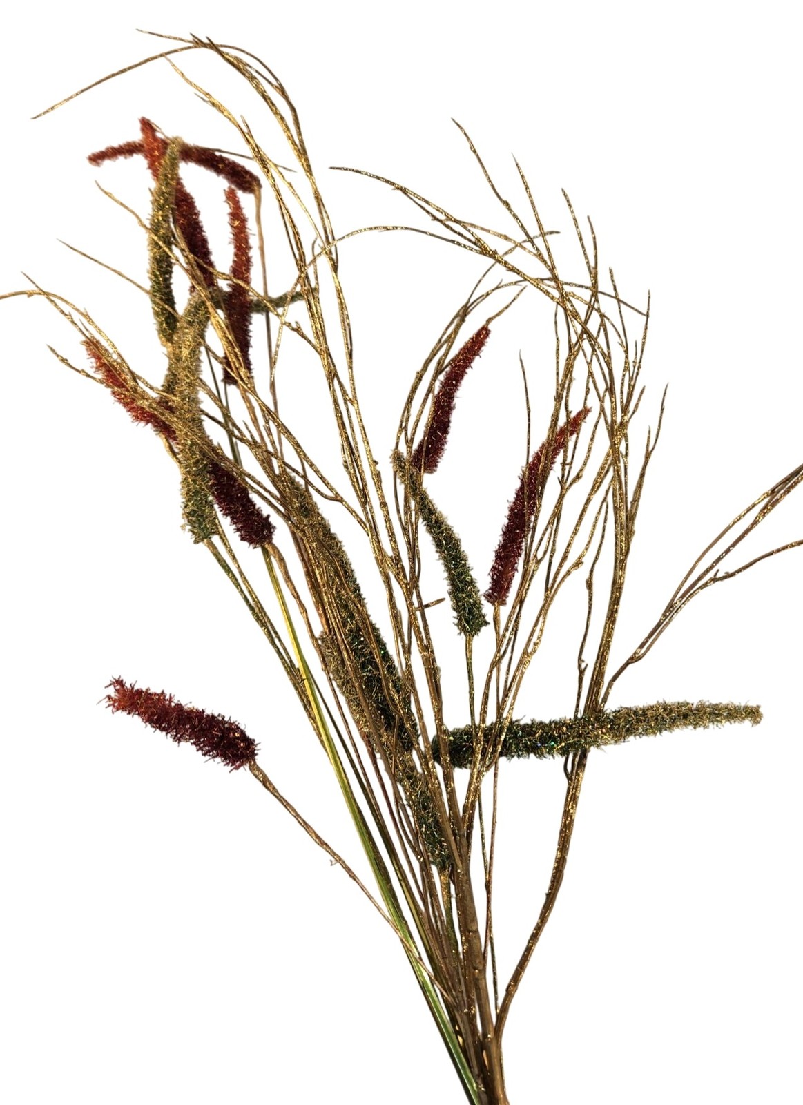 Glitter Artificial Floral Grass Spray Red & Gold Decorative Branch Stems Christm