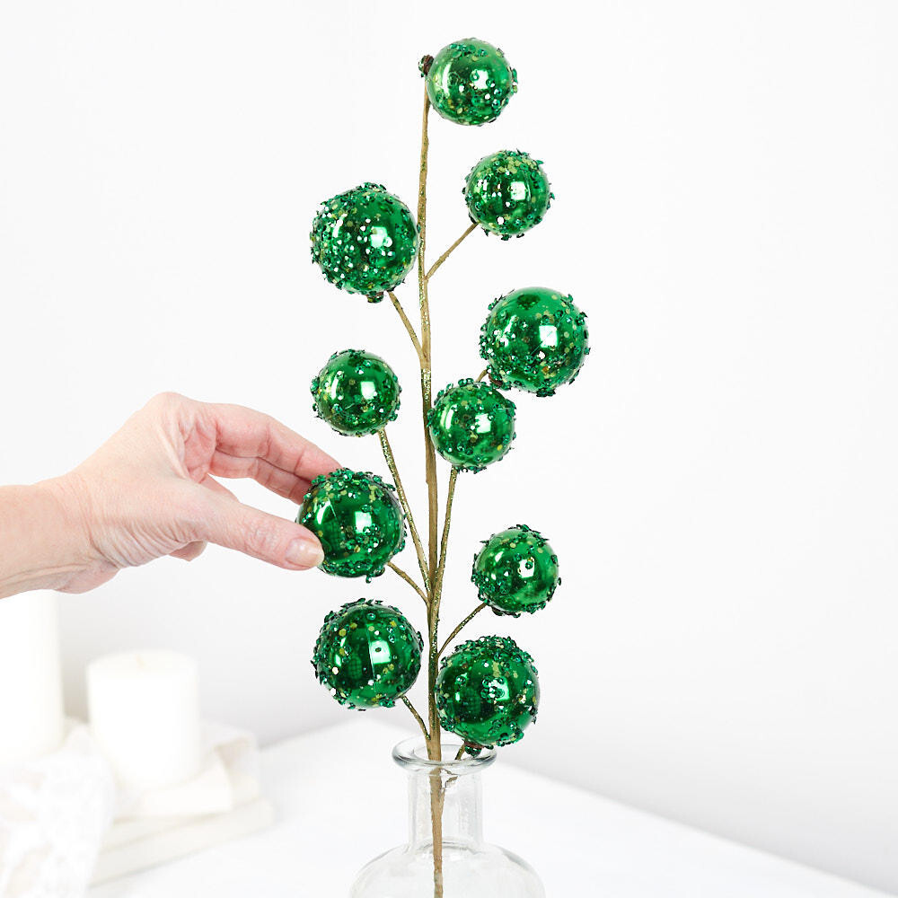 Set of 2 Artificial Iced Green Ornaments Decorative 27″ Sprays